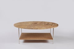 Tavolino in marmo con ripiano in giunco - nichelato lucido