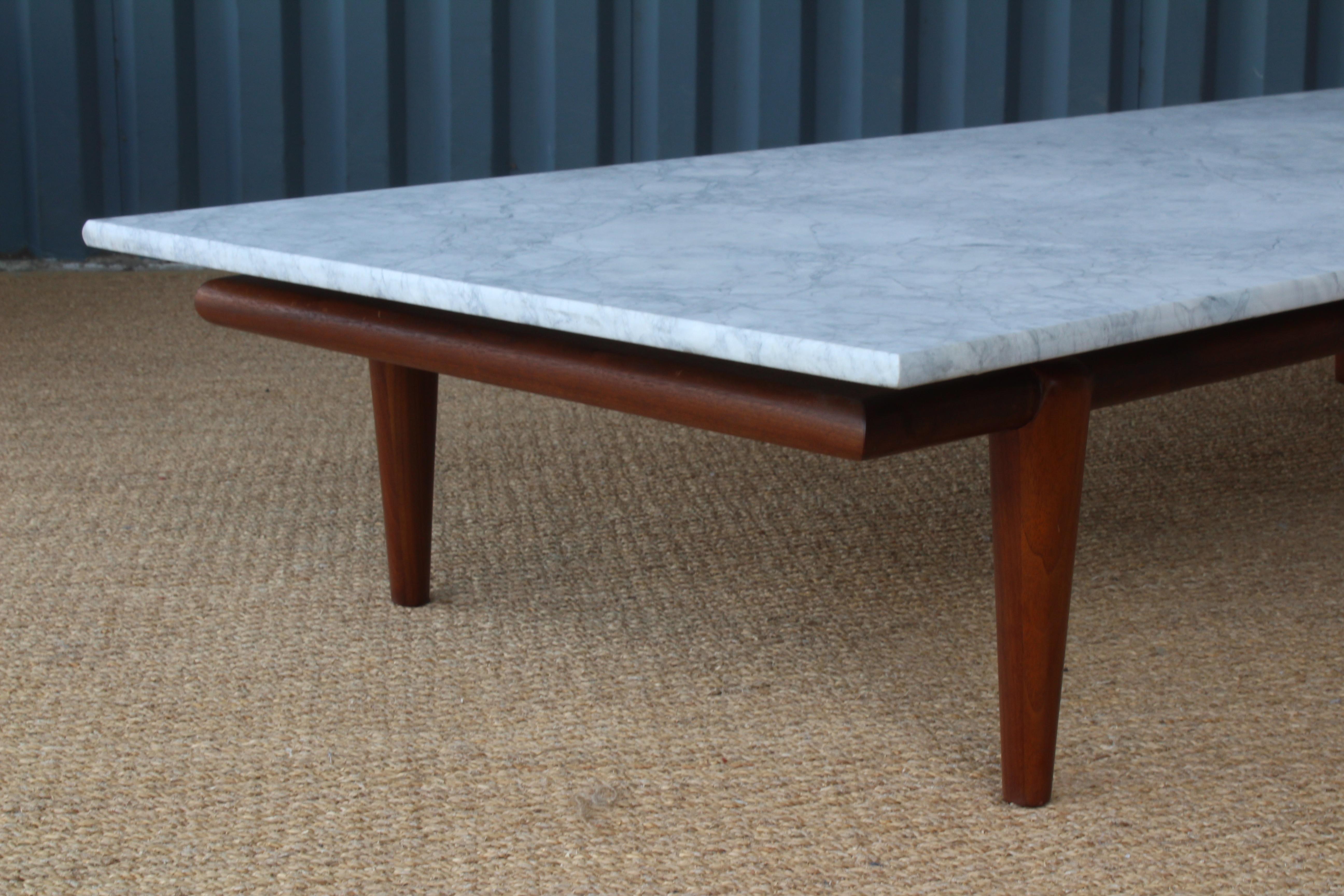 Marble Coffee Table with Walnut Base by John Widdicomb, U.S.A, 1950s. 1