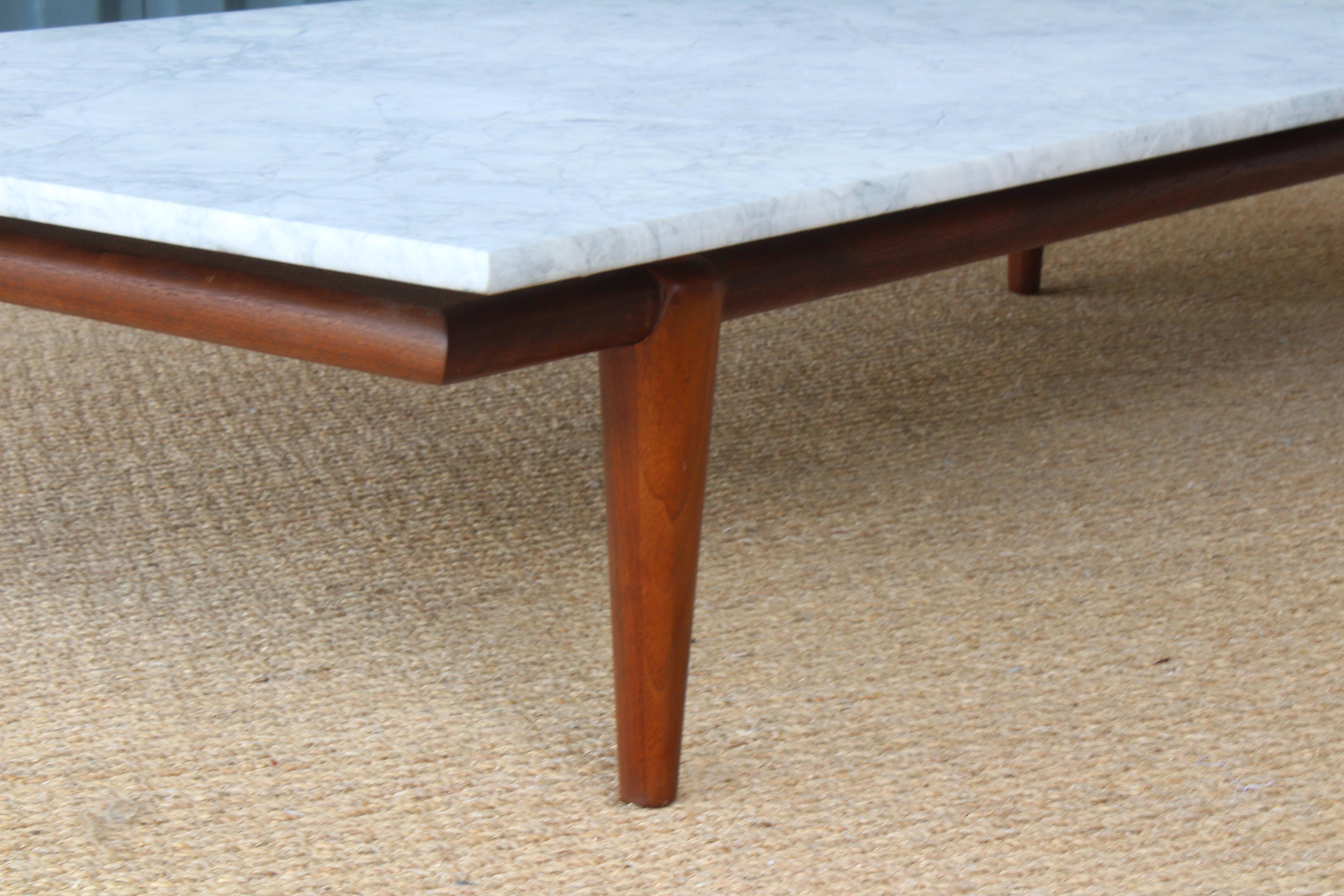 Marble Coffee Table with Walnut Base by John Widdicomb, U.S.A, 1950s. 2