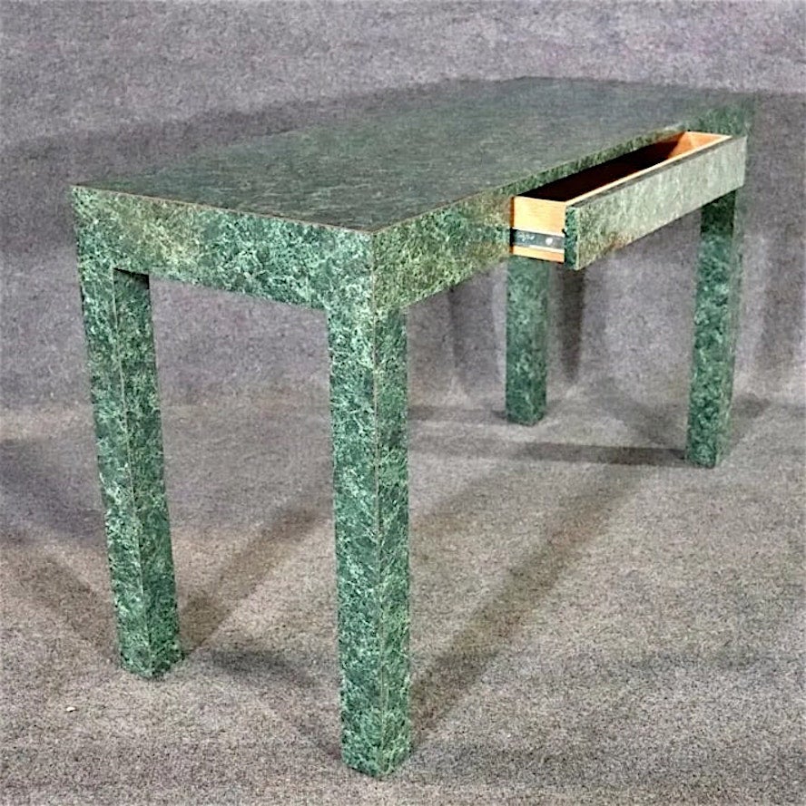 Karl Springer style tall table or desk covered in marble colored laminate. Single drawer for storage.
Please confirm location NY or NJ.