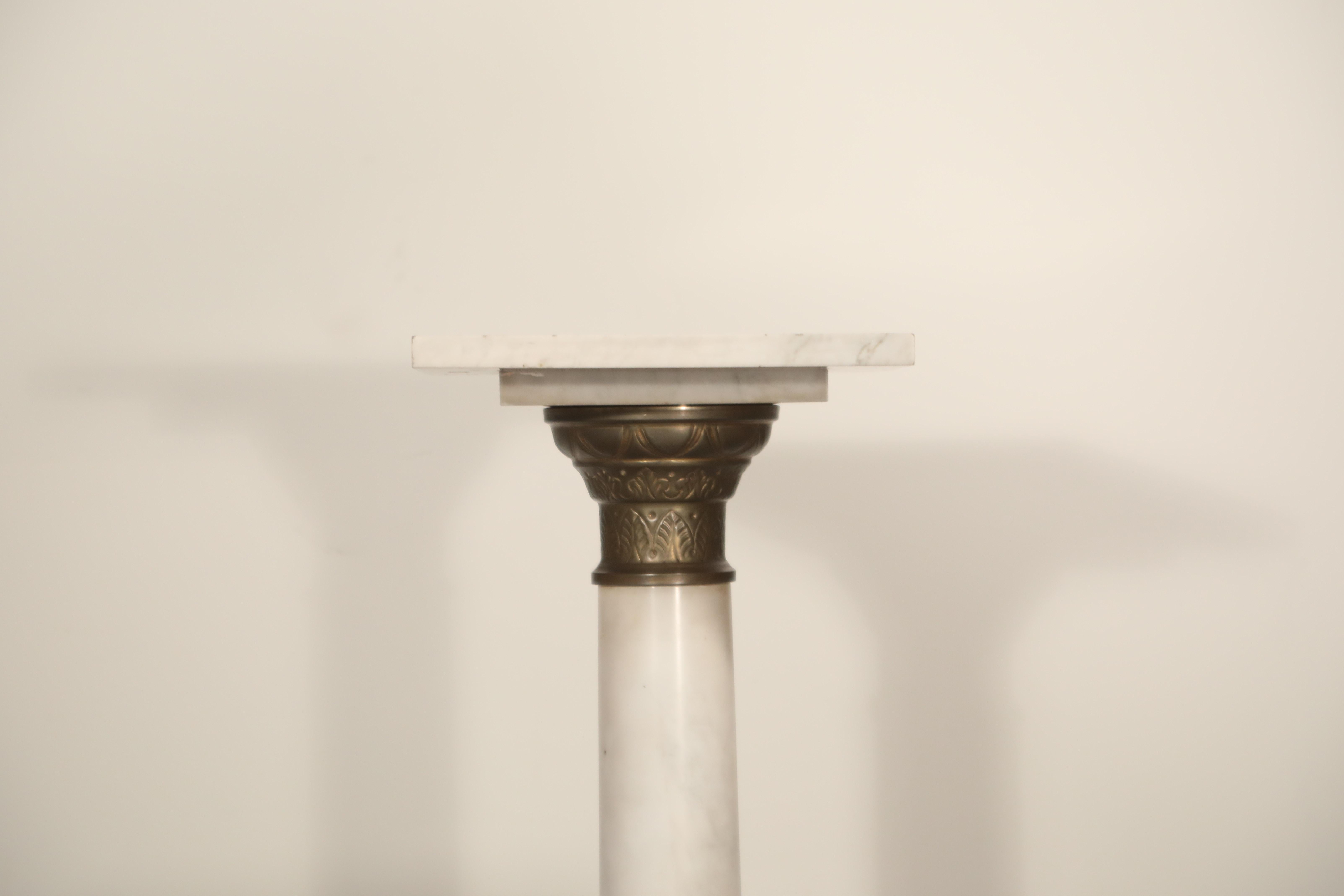 Art Deco Marble Column Pedestal with Patinated Metal Mounts, circa 1930s