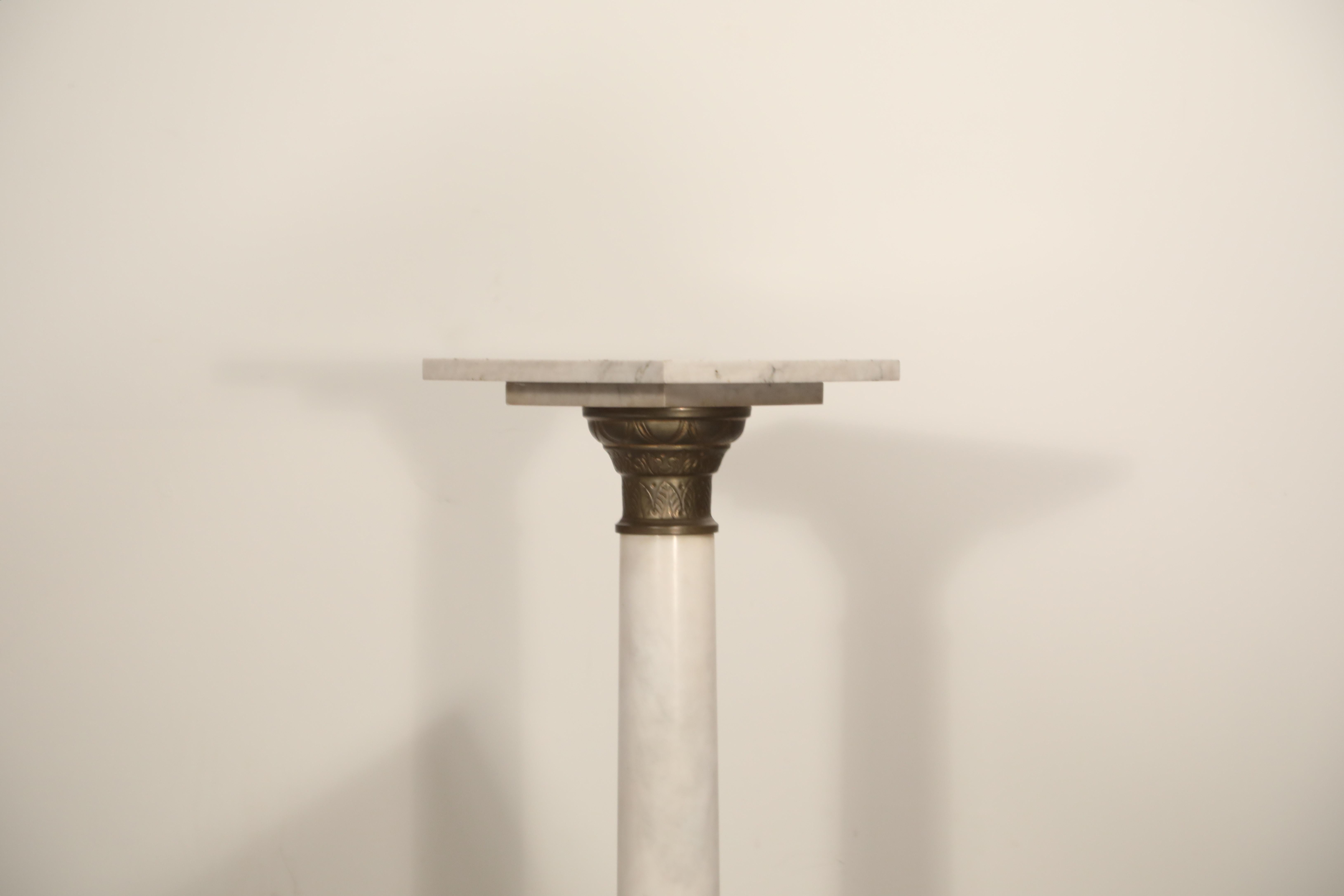 Marble Column Pedestal with Patinated Metal Mounts, circa 1930s In Good Condition In Los Angeles, CA