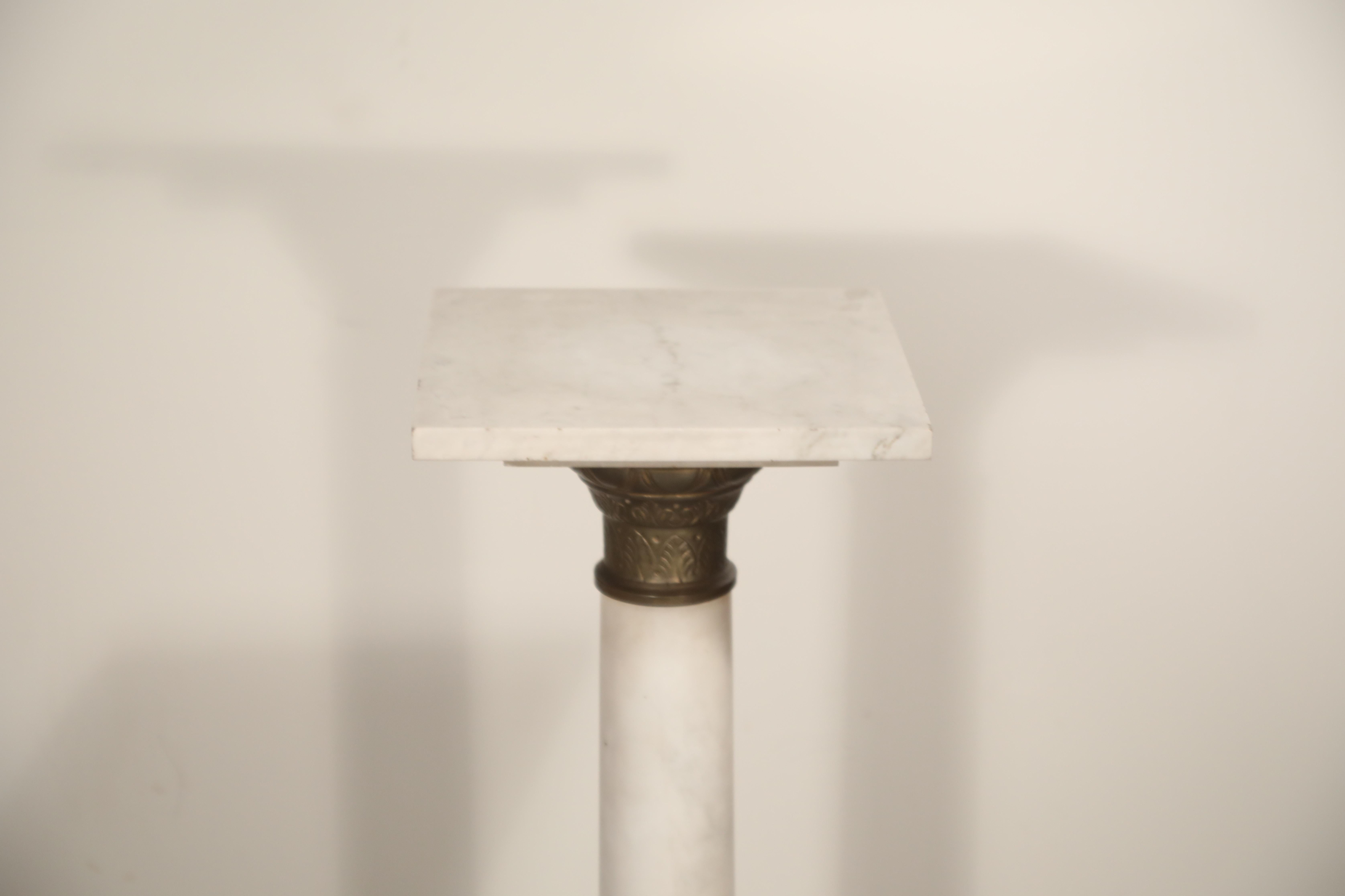 Early 20th Century Marble Column Pedestal with Patinated Metal Mounts, circa 1930s