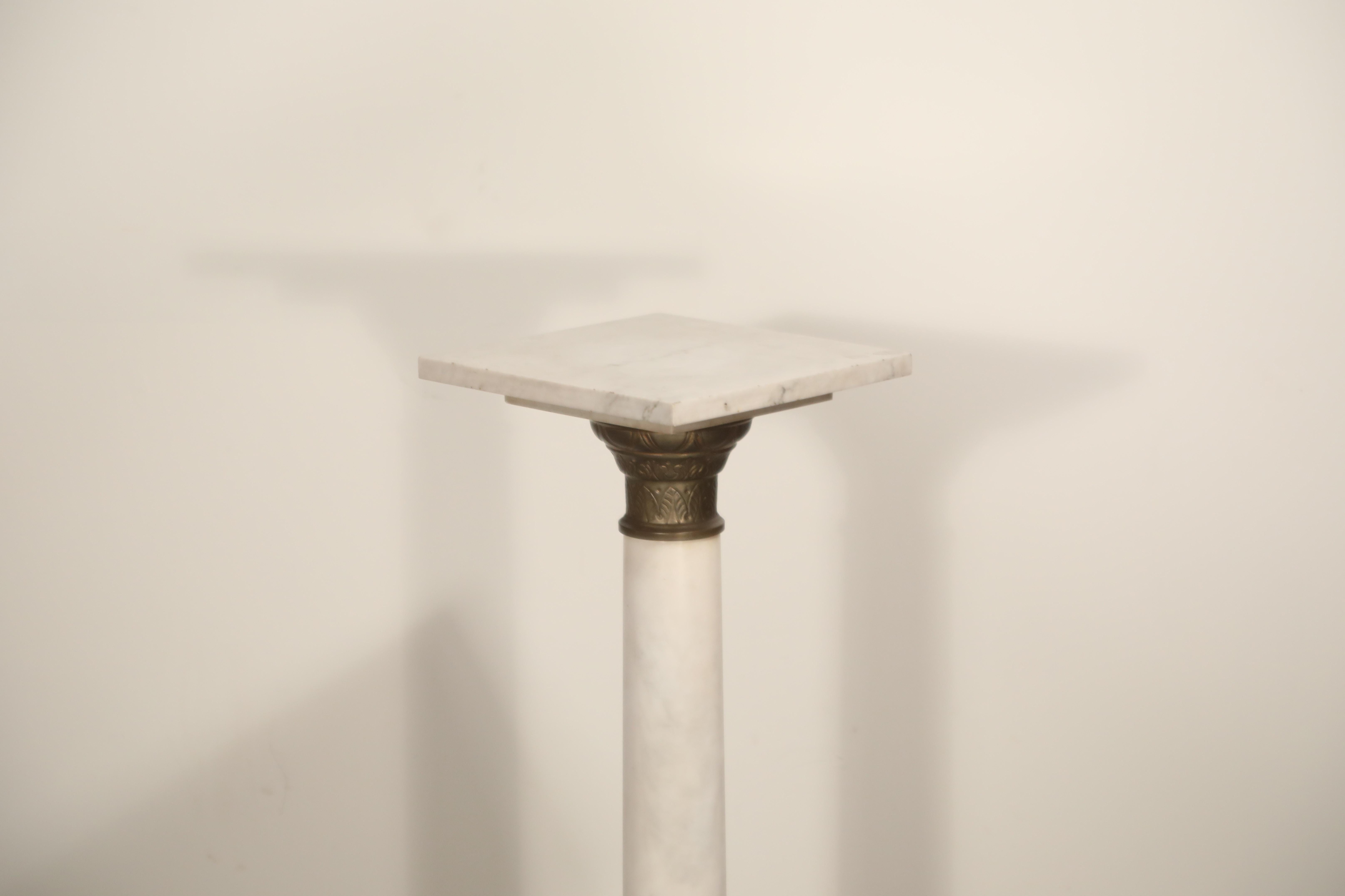 Marble Column Pedestal with Patinated Metal Mounts, circa 1930s 1