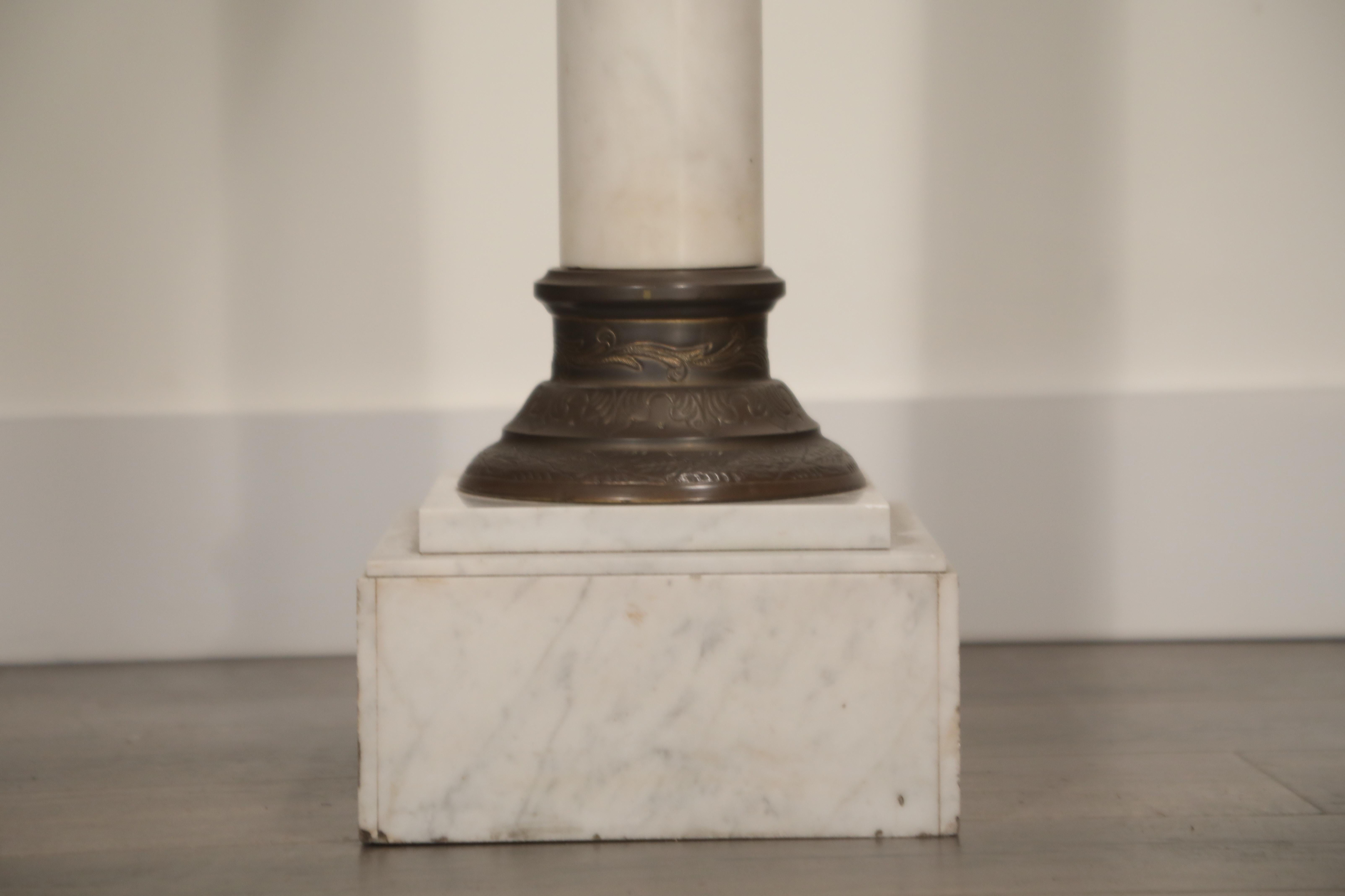 Marble Column Pedestal with Patinated Metal Mounts, circa 1930s 2