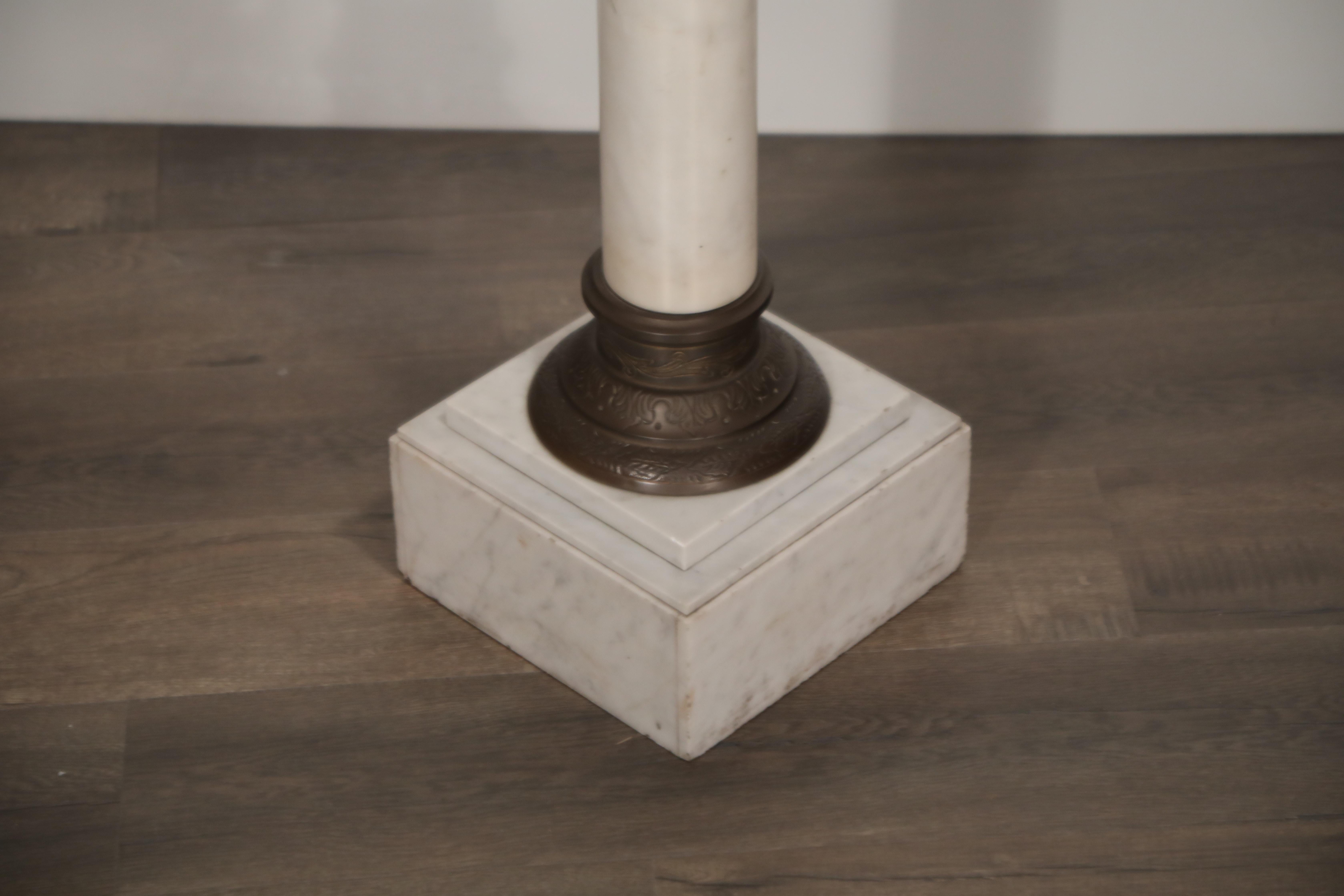 Marble Column Pedestal with Patinated Metal Mounts, circa 1930s 3