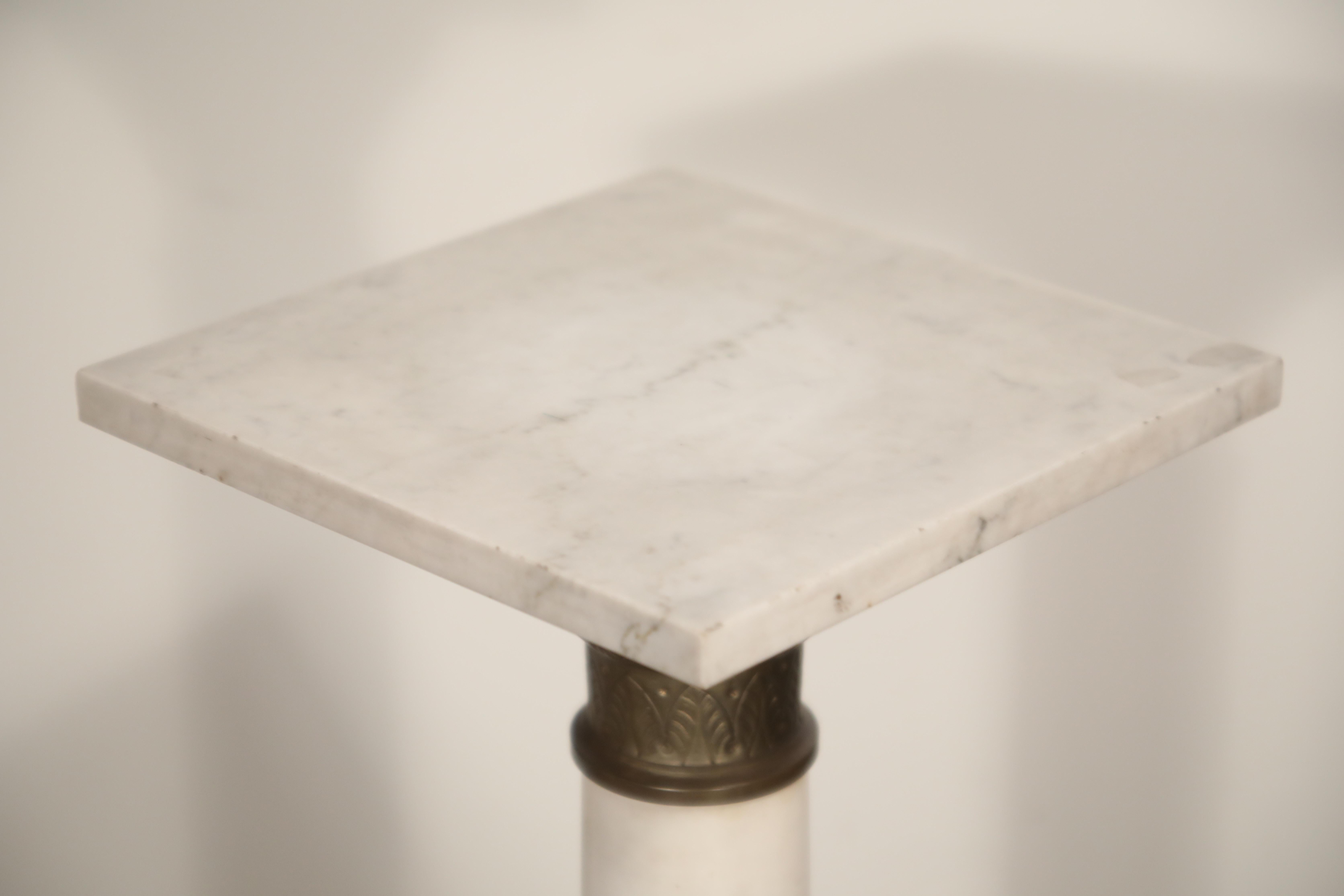 Marble Column Pedestal with Patinated Metal Mounts, circa 1930s 4