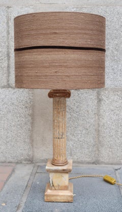 Marble Column and Raffia Shade Neoclassical Italian Table Lamp, 19th Century
