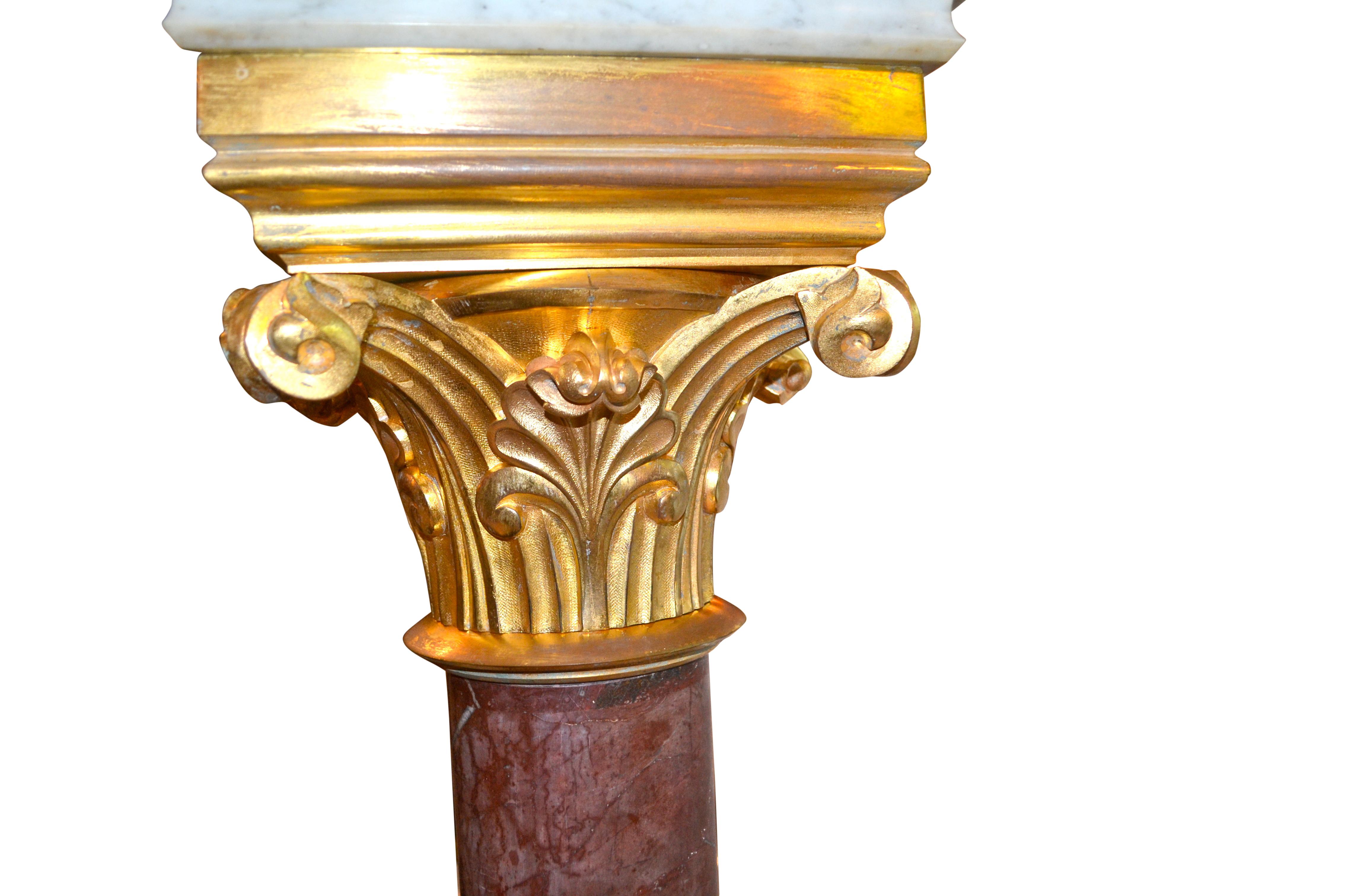 Italian Marble Column with Gilded Bronze Capital and Base For Sale