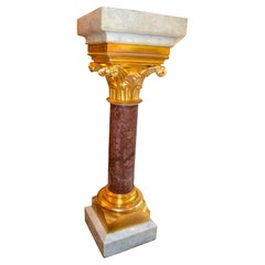 Marble Column with Gilded Bronze Capital and Base