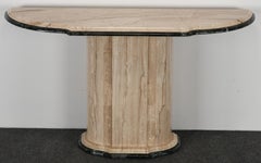 Travertine & Green Marble Console Table, 1980s