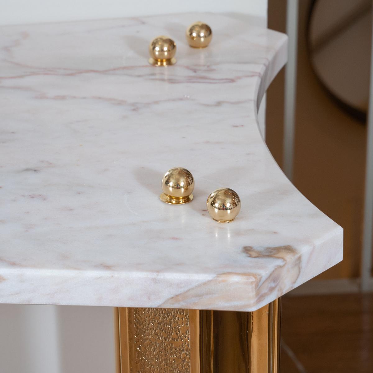 Italian Marble Console with Brass Fluted Legs
