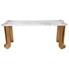 Marble Console with Brass Fluted Legs