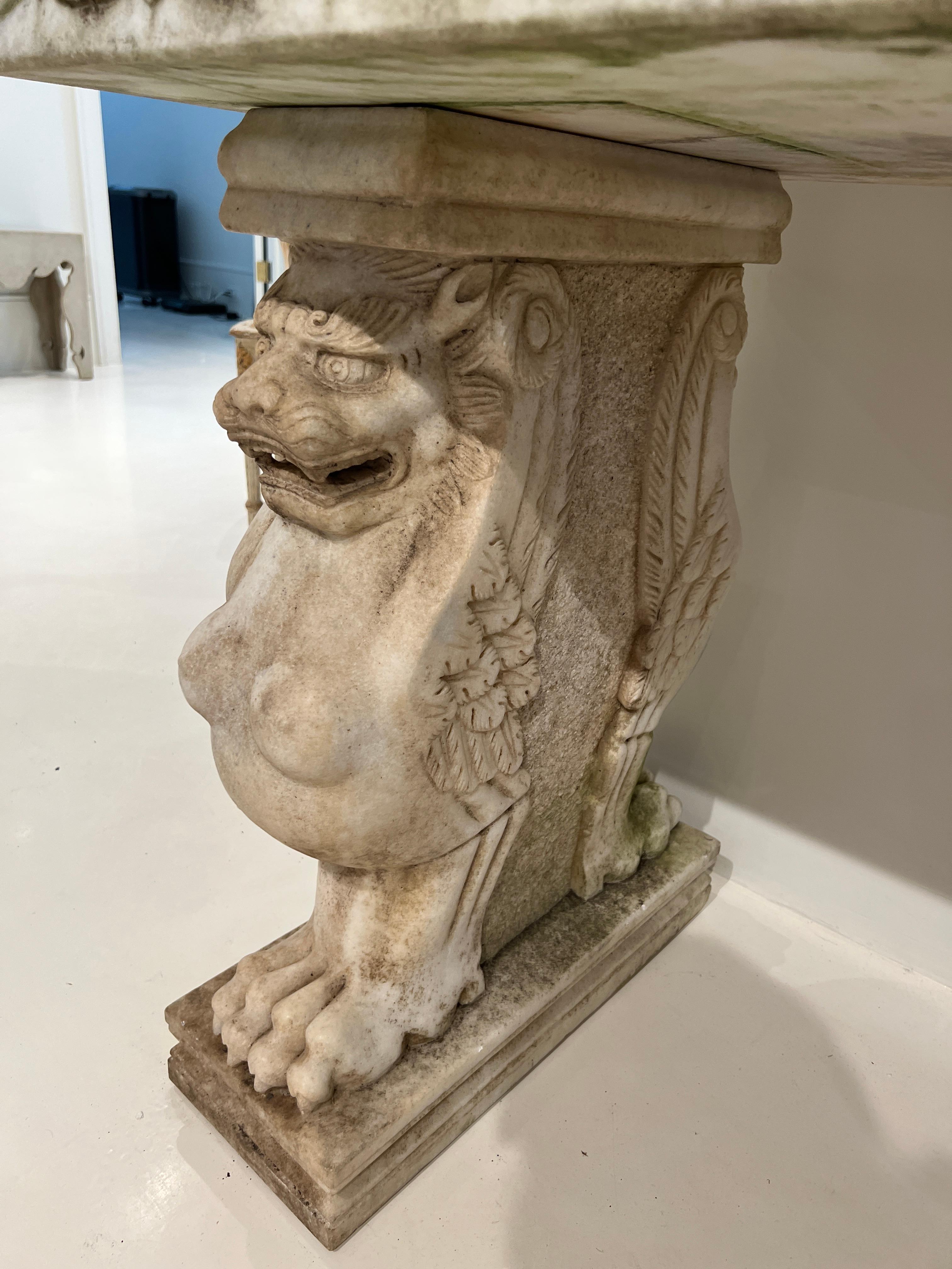 Marble Console with Sphinx Base In Fair Condition In New Orleans, LA