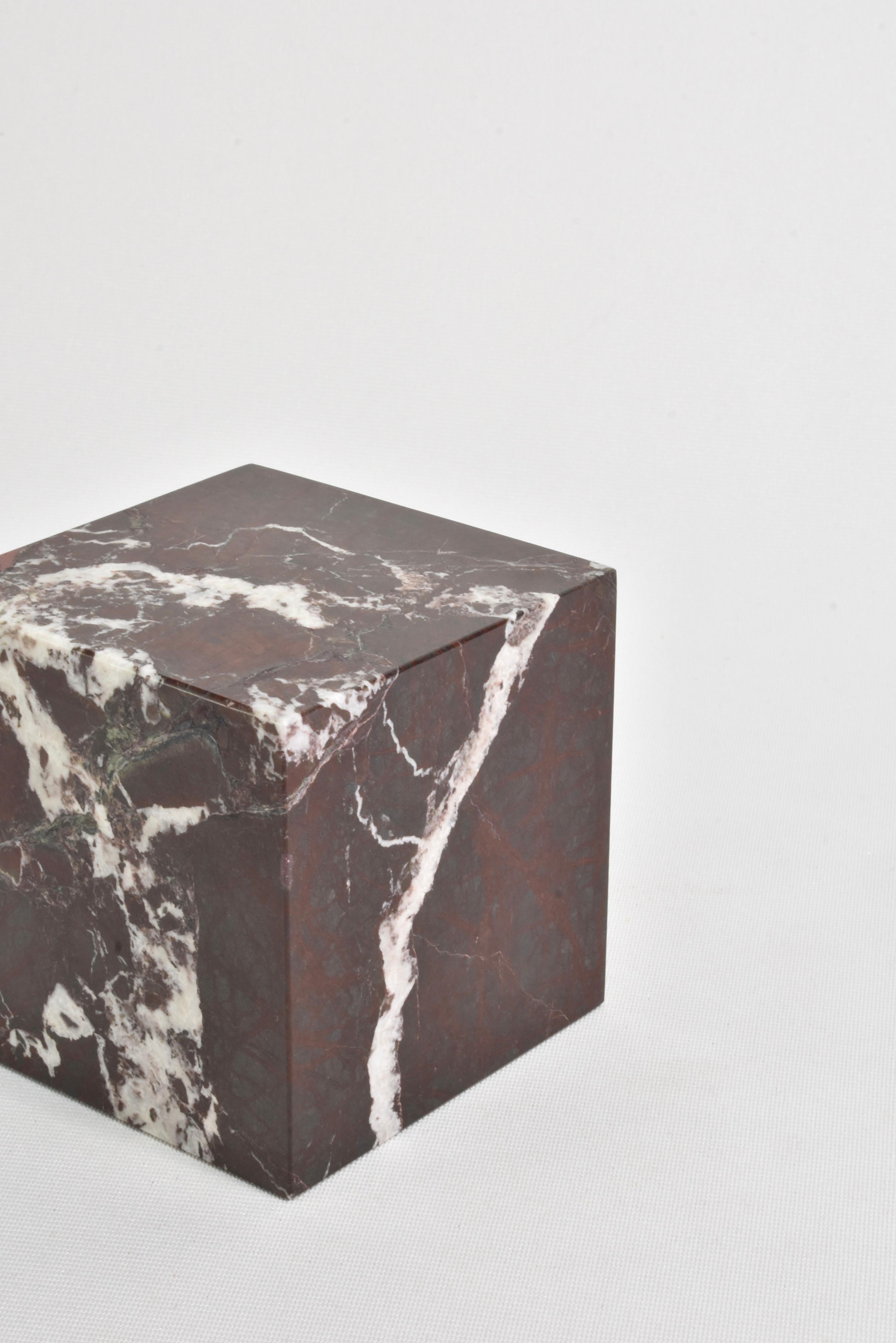 Hand-Carved Marble Cube Bookend For Sale