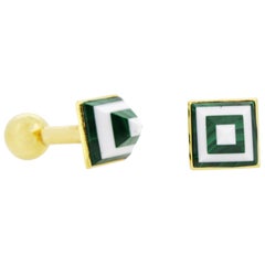 Marble Cufflinks White and Green in 18 Karat Yellow Gold