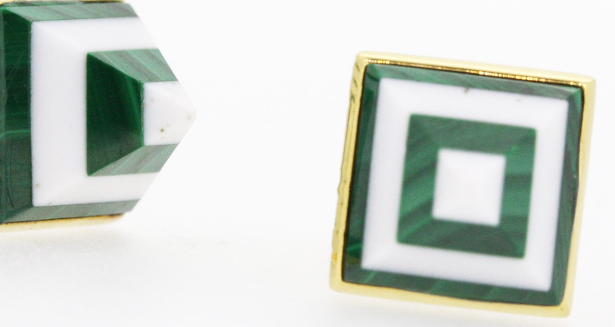 Marble Cufflinks White and Green in 18 Karat Yellow Gold In New Condition For Sale In Ariano Irpino, IT