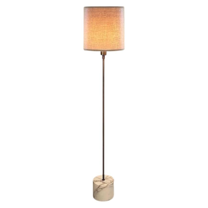 Mid-Century Modern Floor Lamp with Marble Base and Custom Hand-Painted Shade