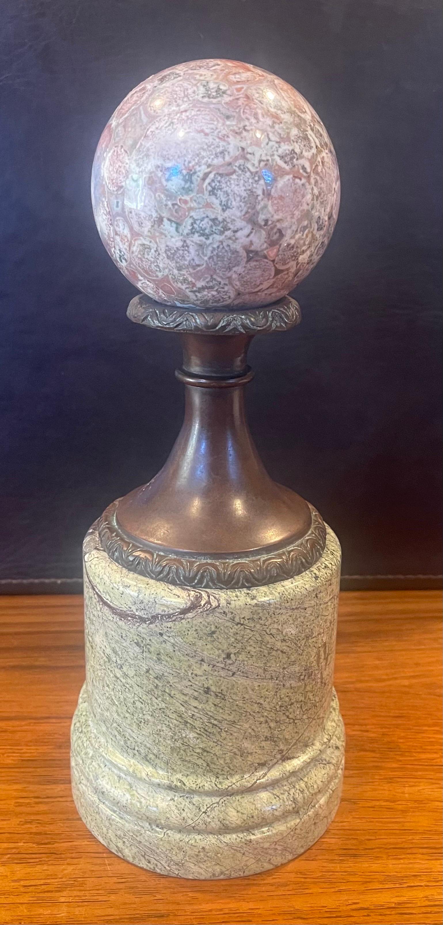 Marble Decorative Sphere on Base For Sale 4
