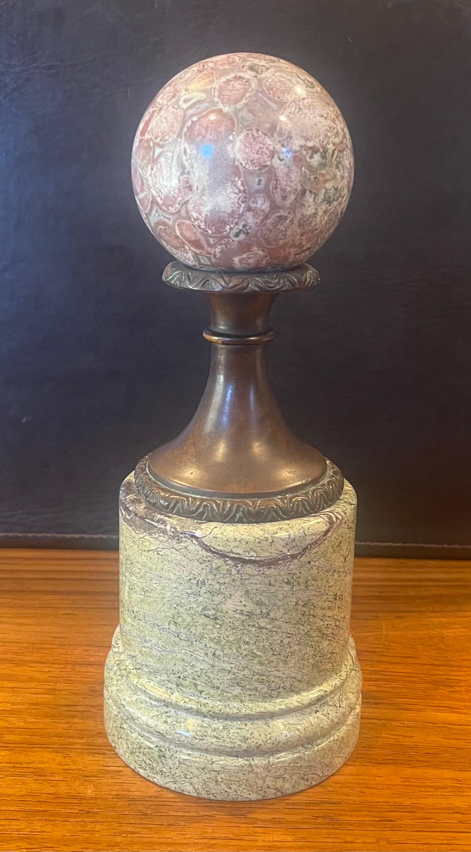 Marble Decorative Sphere on Base In Good Condition For Sale In San Diego, CA