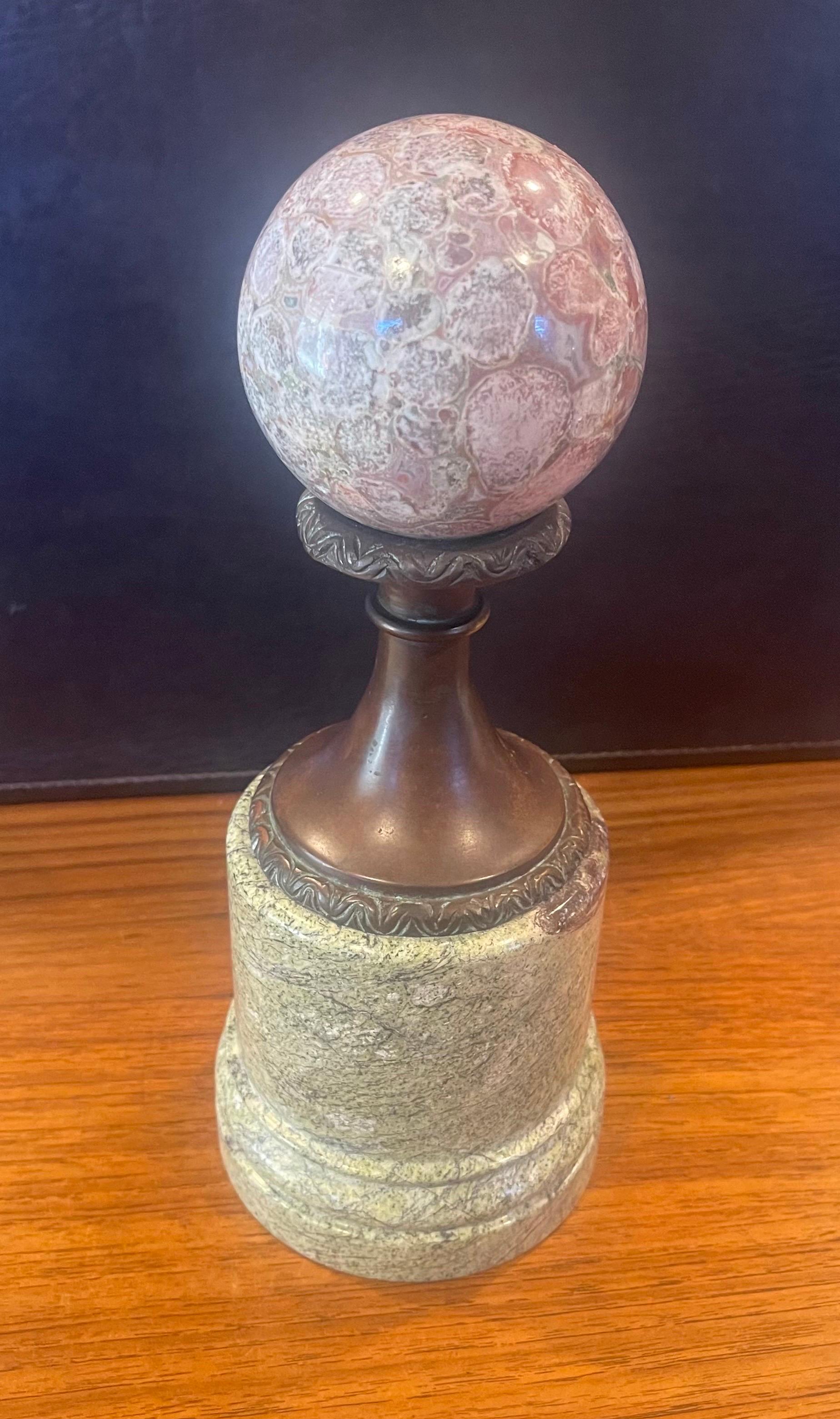 20th Century Marble Decorative Sphere on Base For Sale