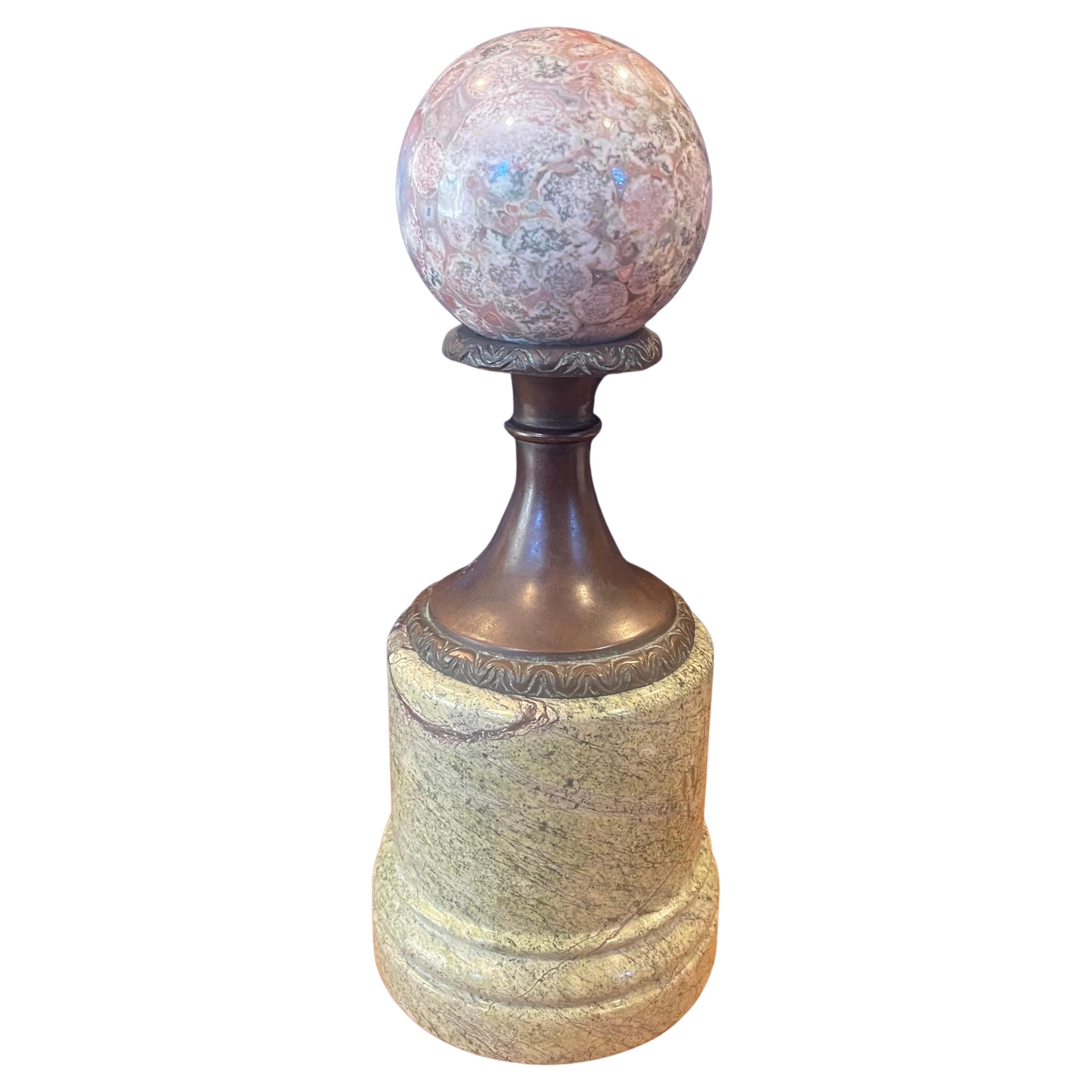 Marble Decorative Sphere on Base For Sale