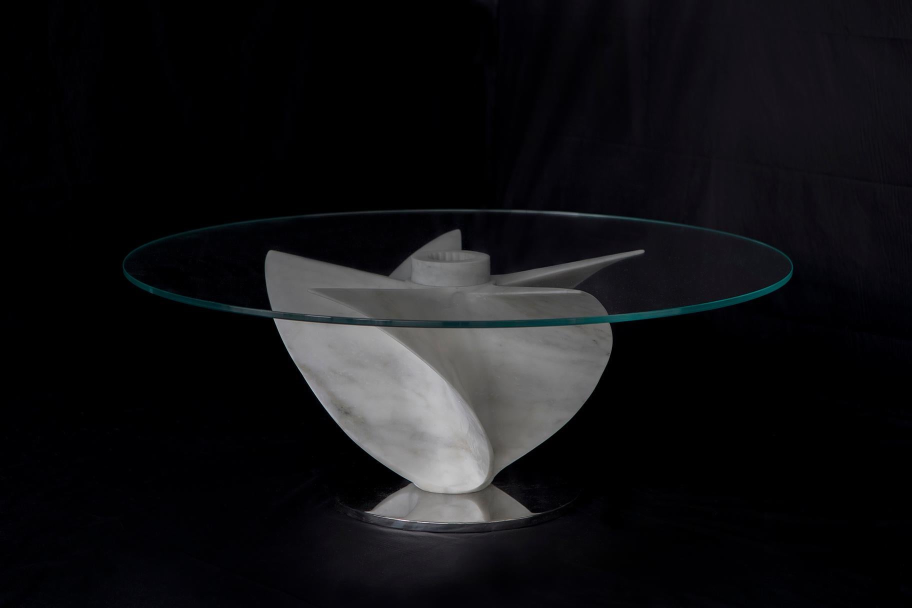 glass top on marble table