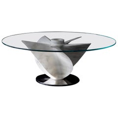 Marble Dining Table in White Carrara Marble with Glass Top
