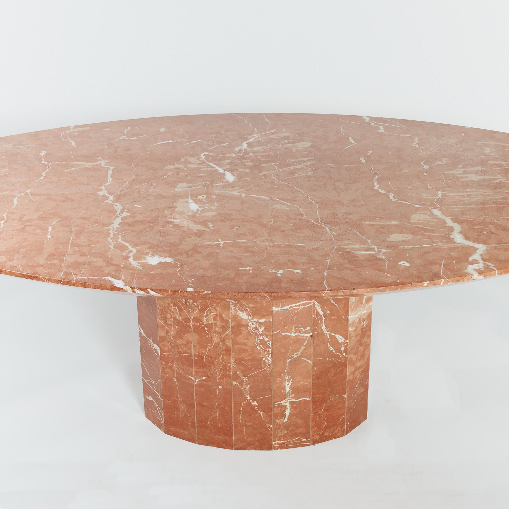Other Marble Dining Table in Red Marble with Faceted Base, 6-8 Seater