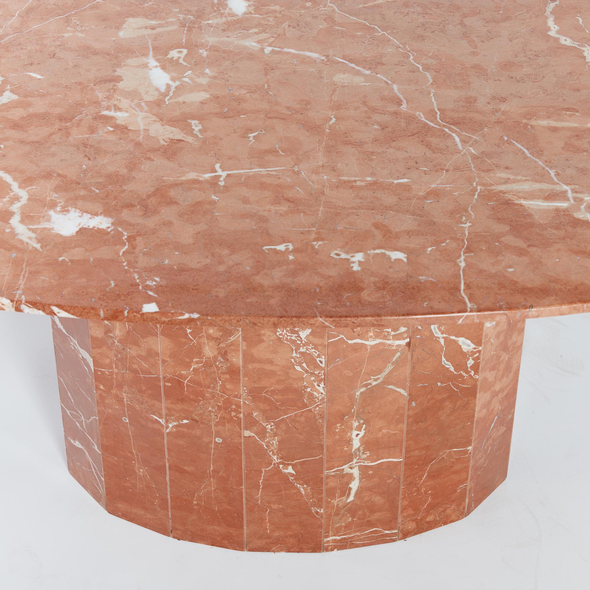 Spanish Marble Dining Table in Red Marble with Faceted Base, 6-8 Seater