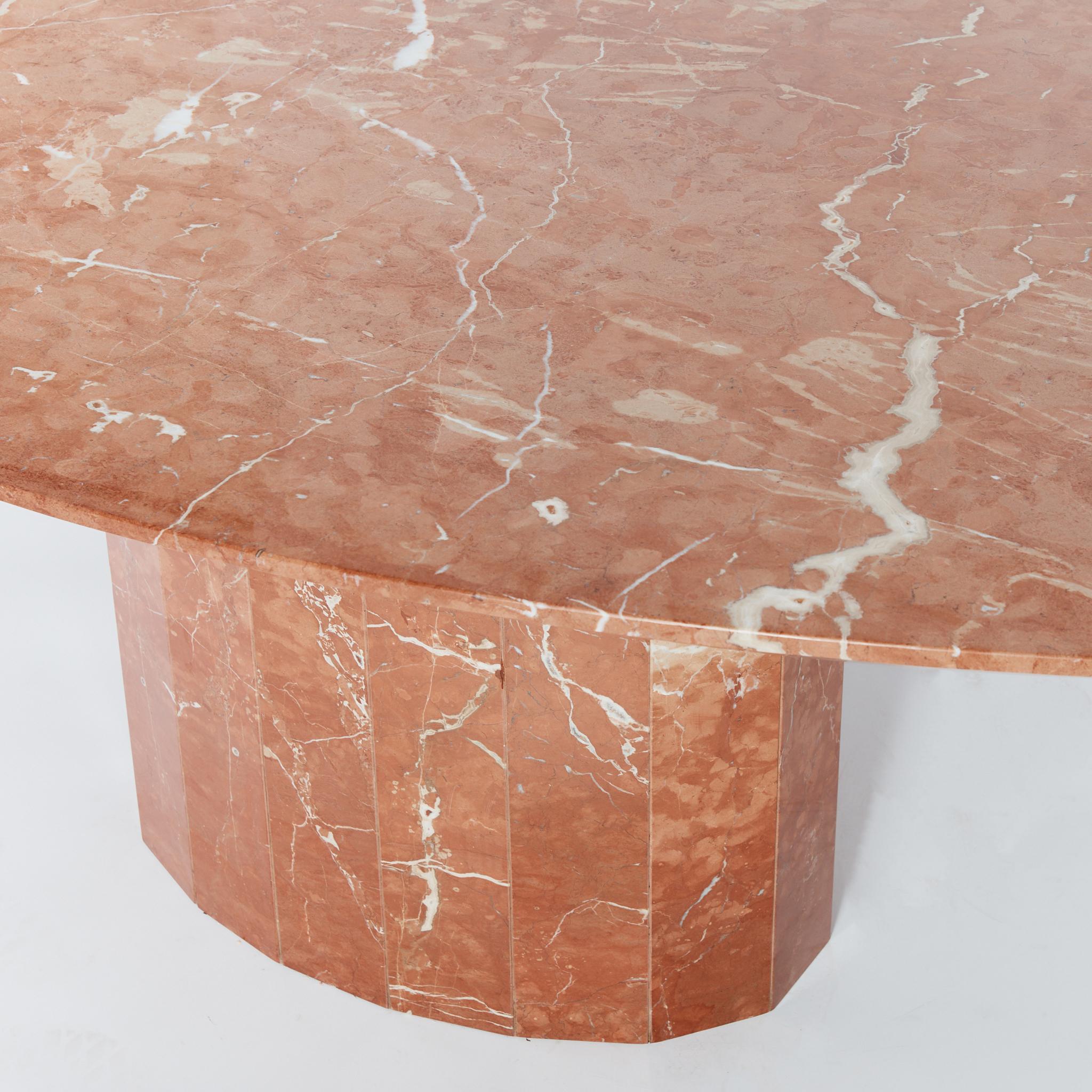 Late 20th Century Marble Dining Table in Red Marble with Faceted Base, 6-8 Seater