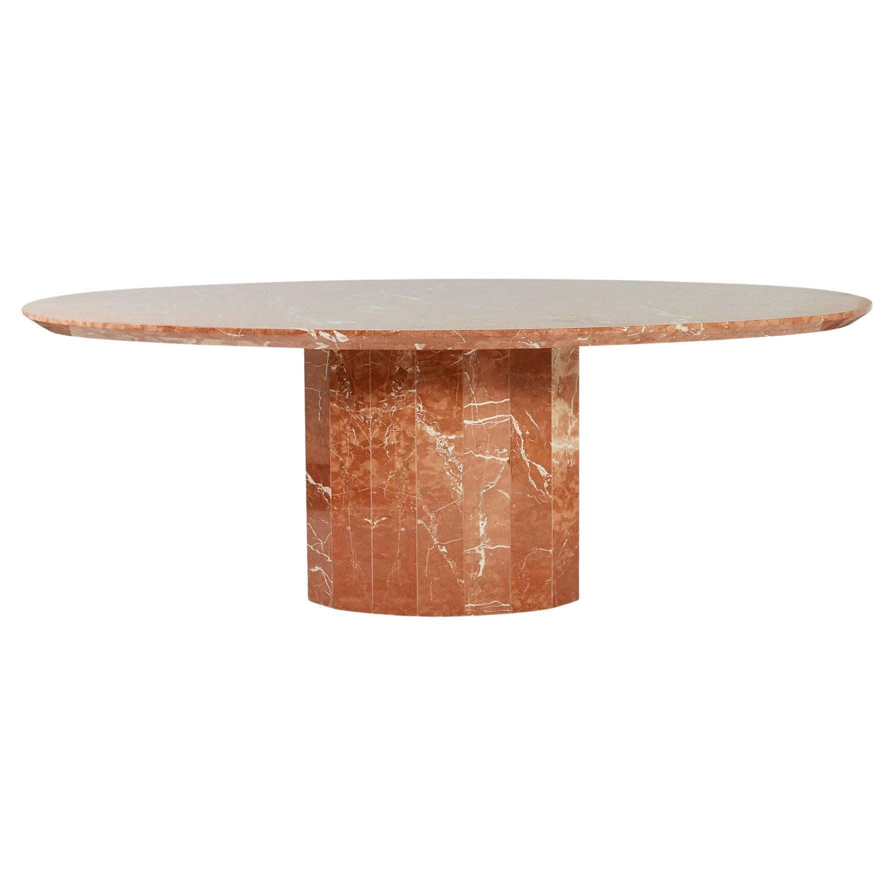 Marble Dining Table in Red Marble with Faceted Base, 6-8 Seater