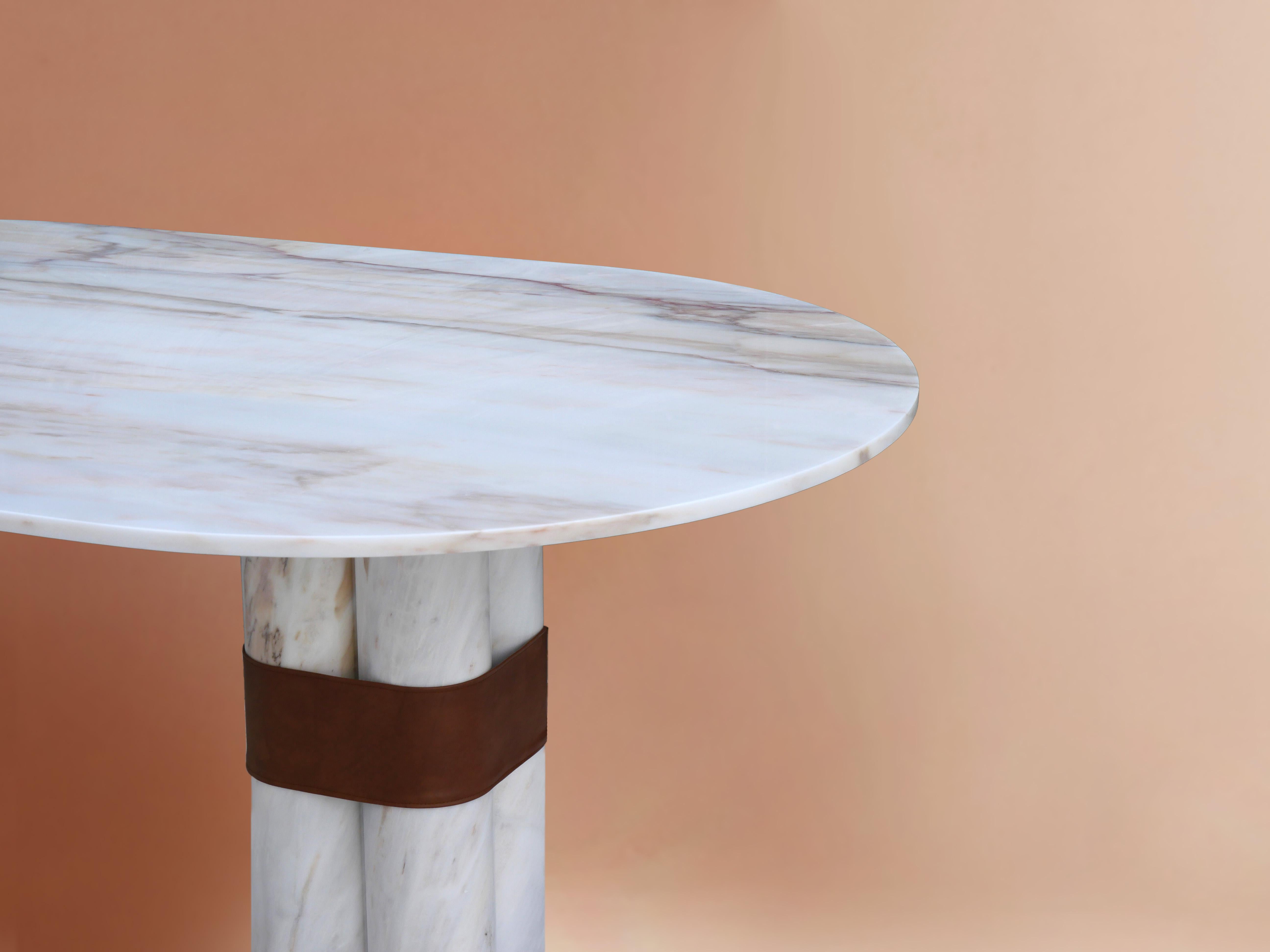 Art Deco Marble dining Axis table White Oval deco, Designer Sergio Prieto For Sale
