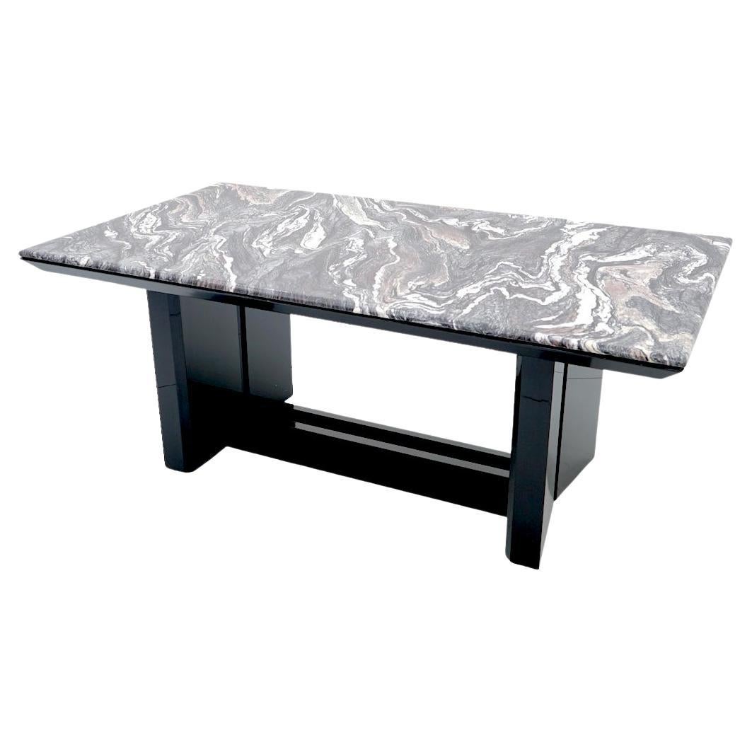 Marble Dining Table with Black Lacquer Base, 1970s For Sale