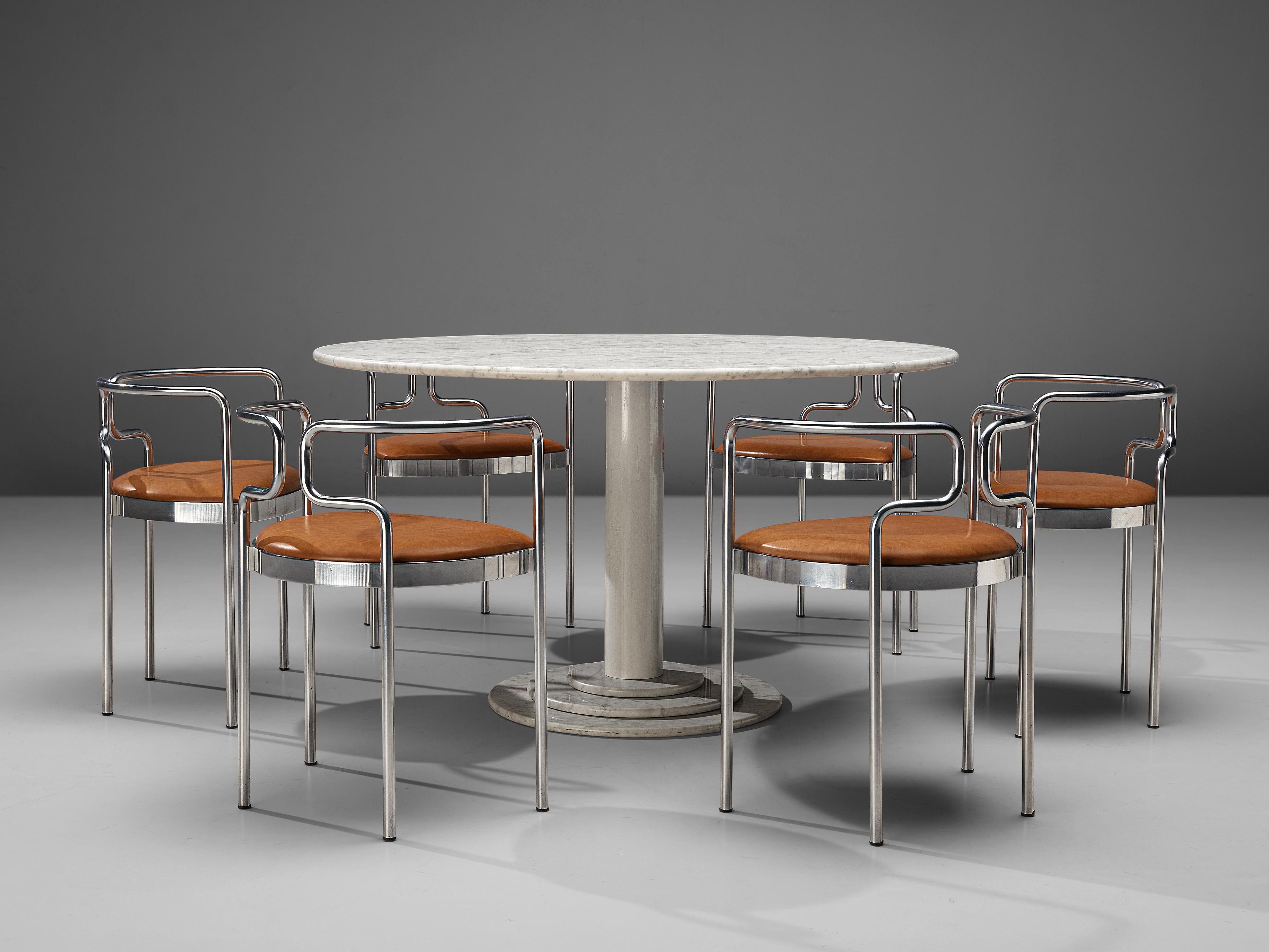 European Marble Dining Table with Henning Larsen Dining Chairs 9230 in Cognac Leather