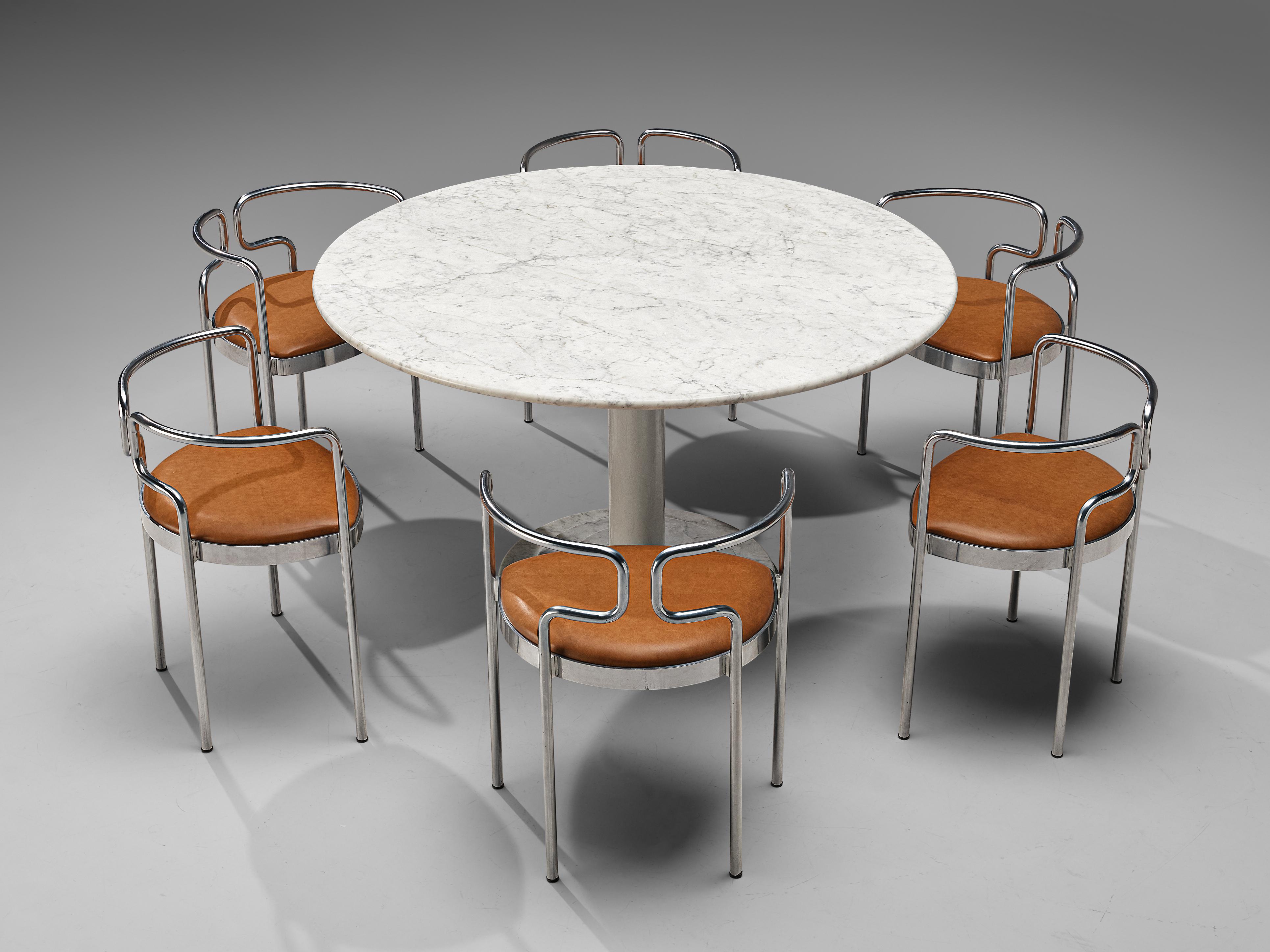 Marble Dining Table with Henning Larsen Dining Chairs 9230 in Cognac Leather In Good Condition In Waalwijk, NL