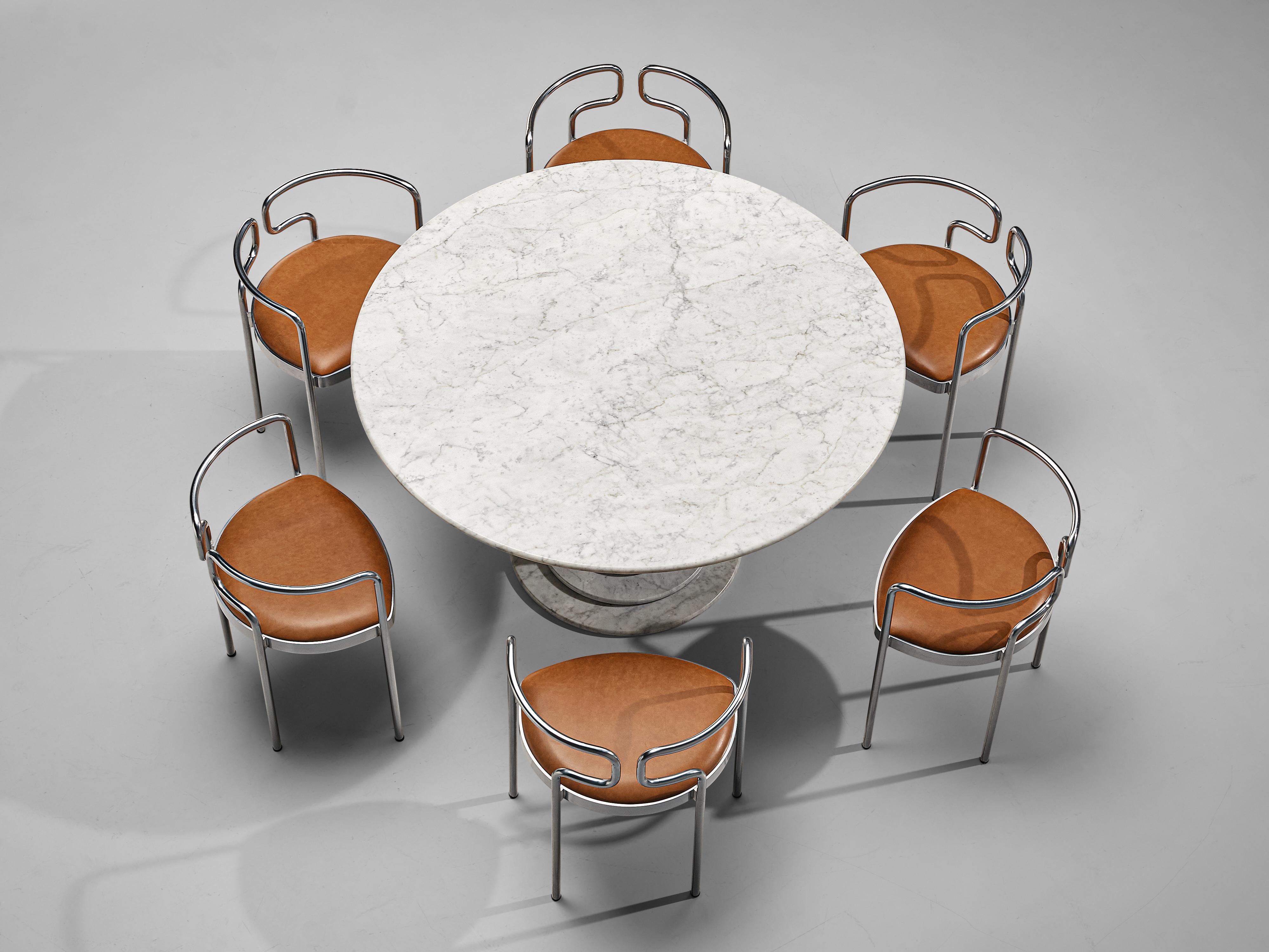 Marble Dining Table with Henning Larsen Dining Chairs 9230 in Cognac Leather 3