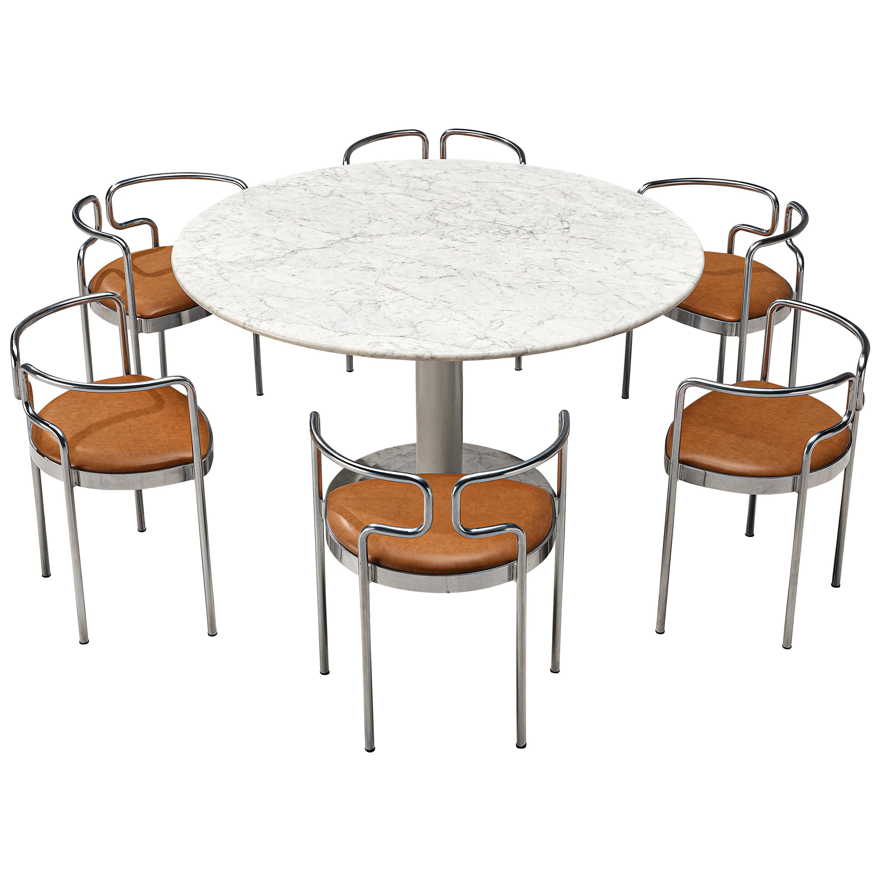 Marble Dining Table with Henning Larsen Dining Chairs 9230 in Cognac Leather