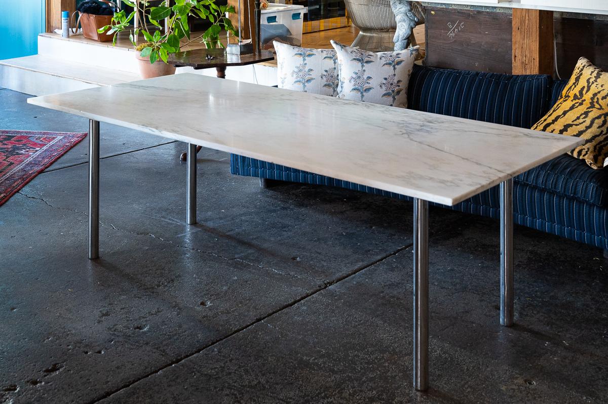 marble table with steel legs