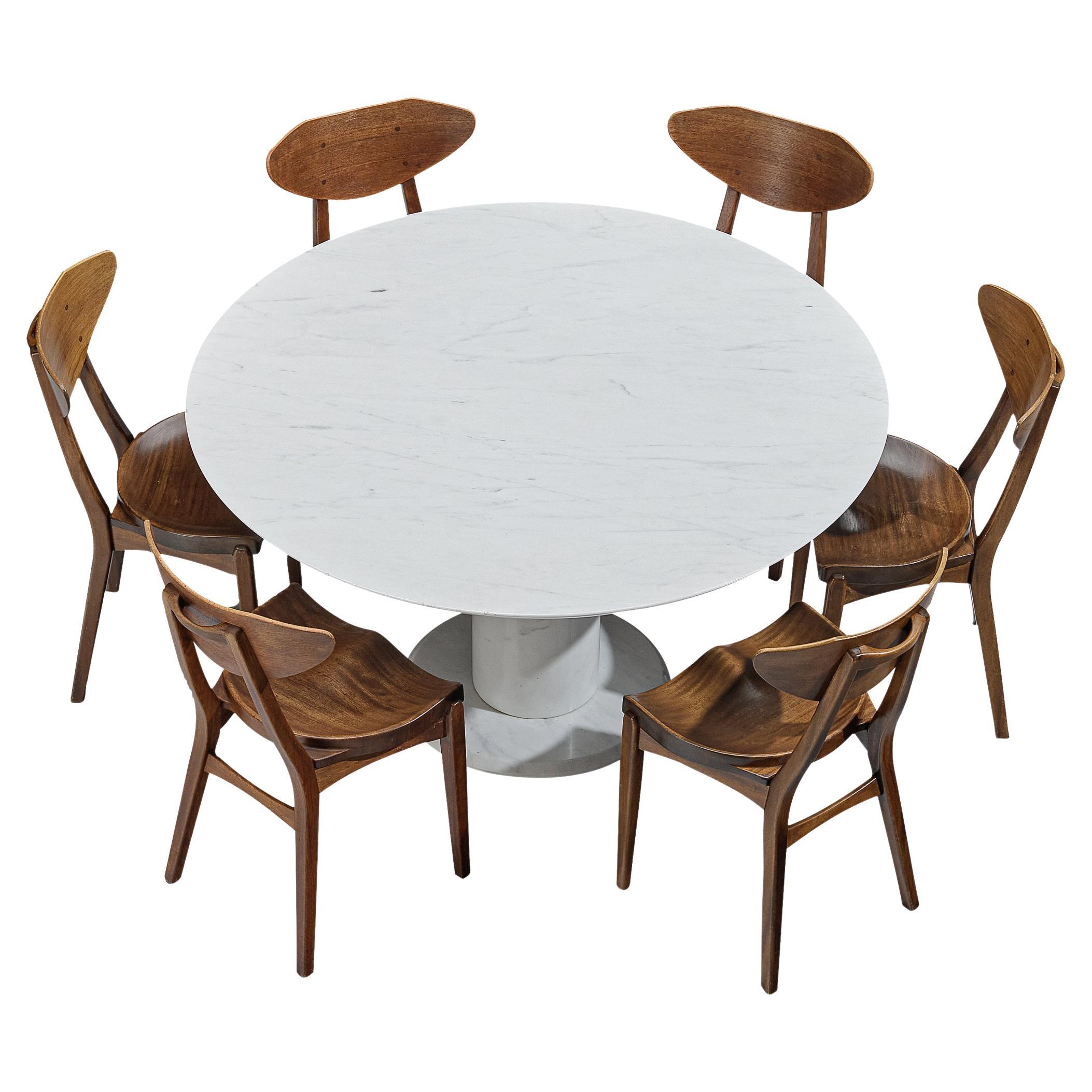 Lucite Dining Table with Six High Back Lucite Chairs on Wheels at