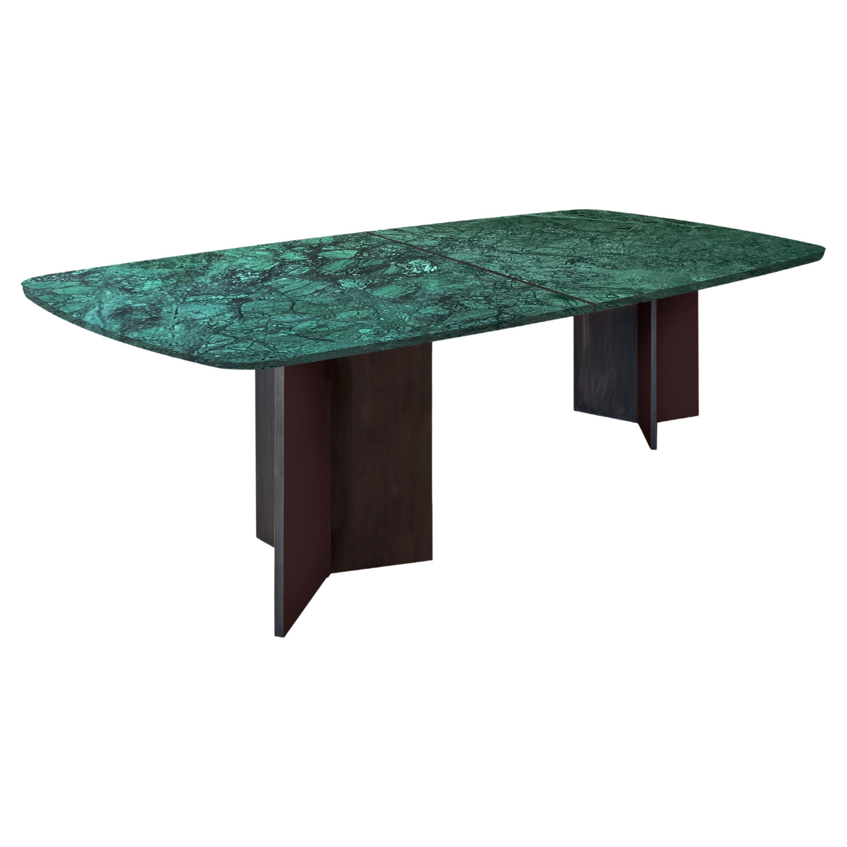 Green Marble Dining Table With Two Legs Customisable in Colours and Finishes For Sale