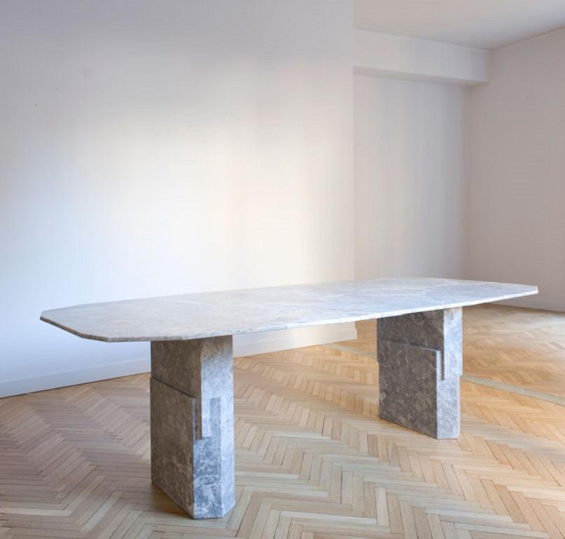 Marble Dorik dining table by Oeuffice
Edition of 8 + 2AP
2015
Materials: Fior di Pesco Carnico marble
Dimensions: L 240 x W 110 x H 73 cm

Kapital is a series of limited edition tables and stools based on essential forms, reminiscent of