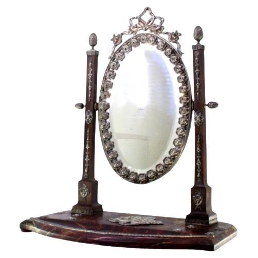 Marble dressing table with silver accents 
mirror