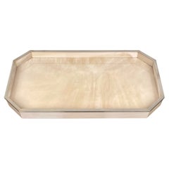 Centre de table en acrylique et cadre chromé à effet marbre, Italie, années 1970