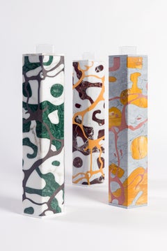 Modern Zanellato Bortotto Vases in Grey Bardiglio and Yellow Siena Marble