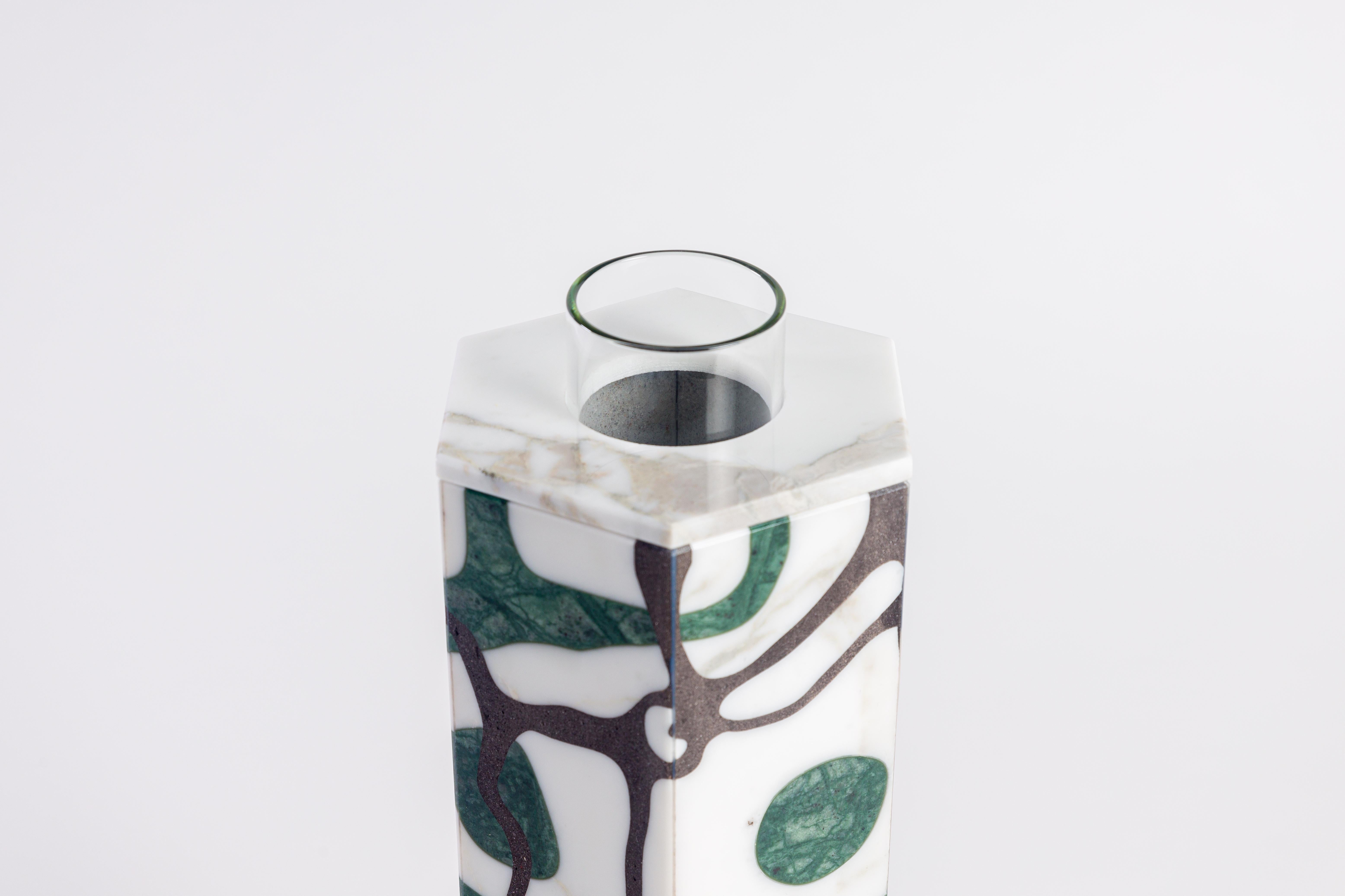 Italian Modern Zanellato Bortotto Vases in White Calacatta and Green Guatemala For Sale