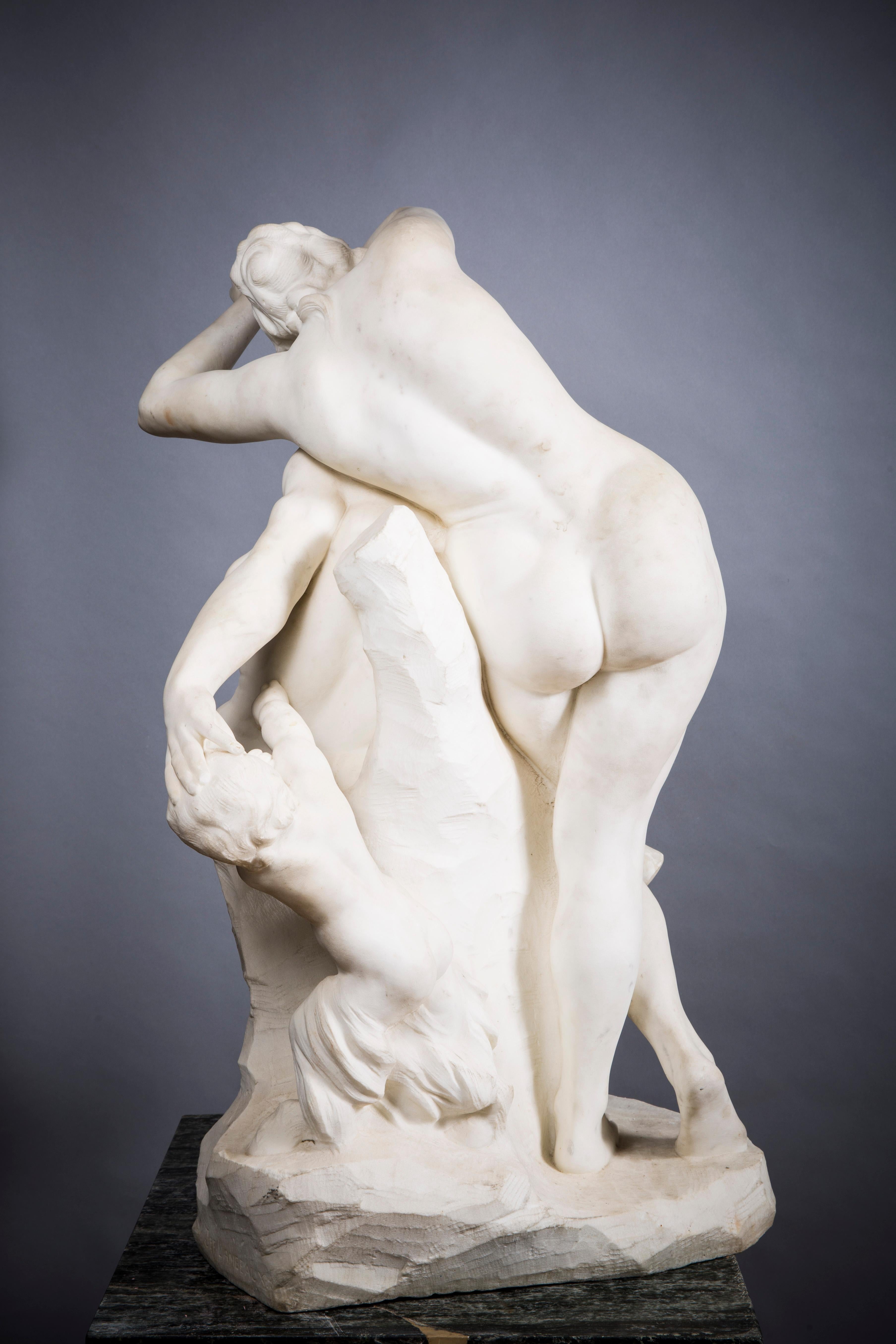 Marble Figural Grouping of Satyr & Nymph by Jef Lambeaux 2