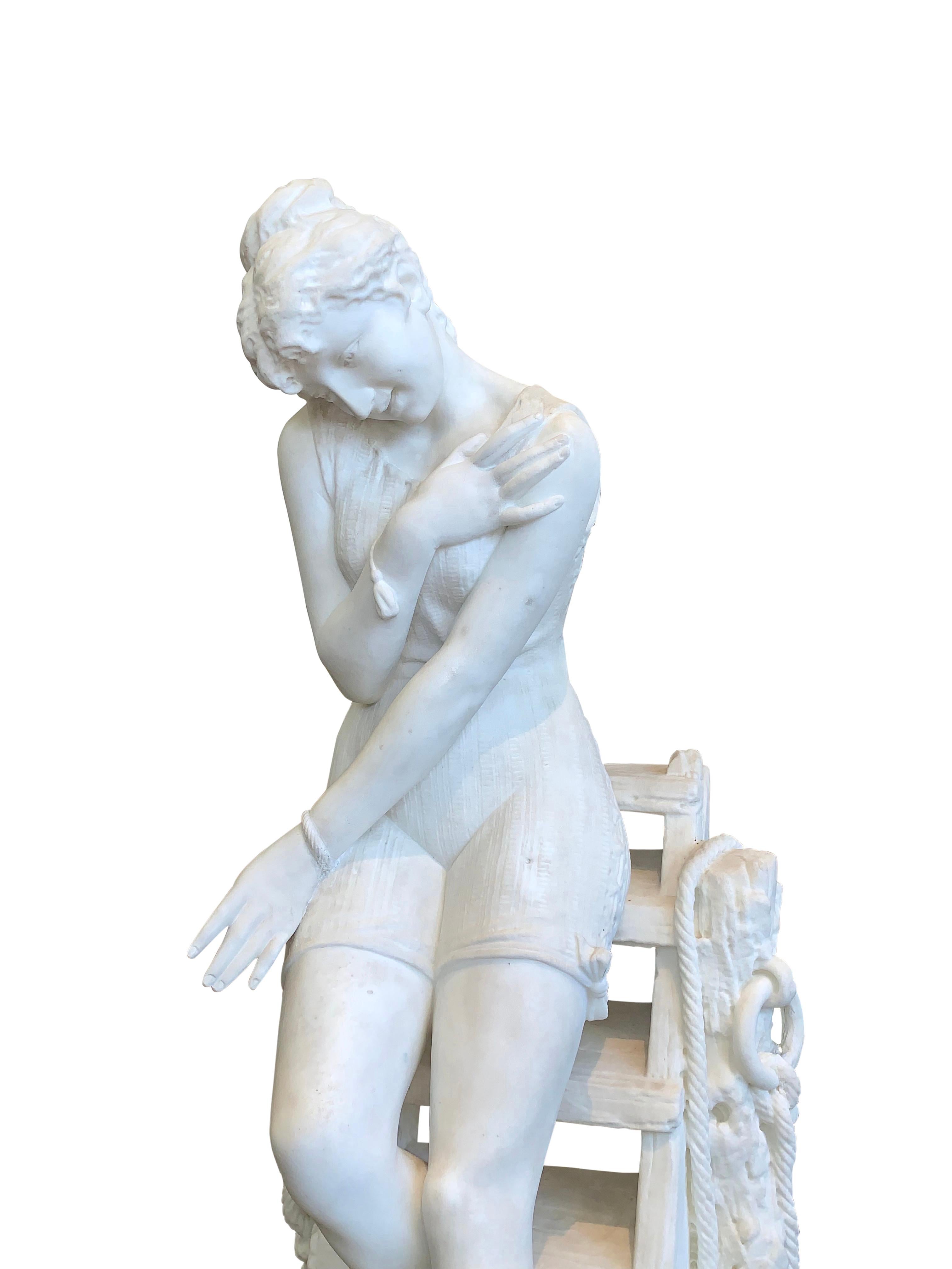 Marble Figure by Emilio Fiaschi, 'Testing The Waters' For Sale 4