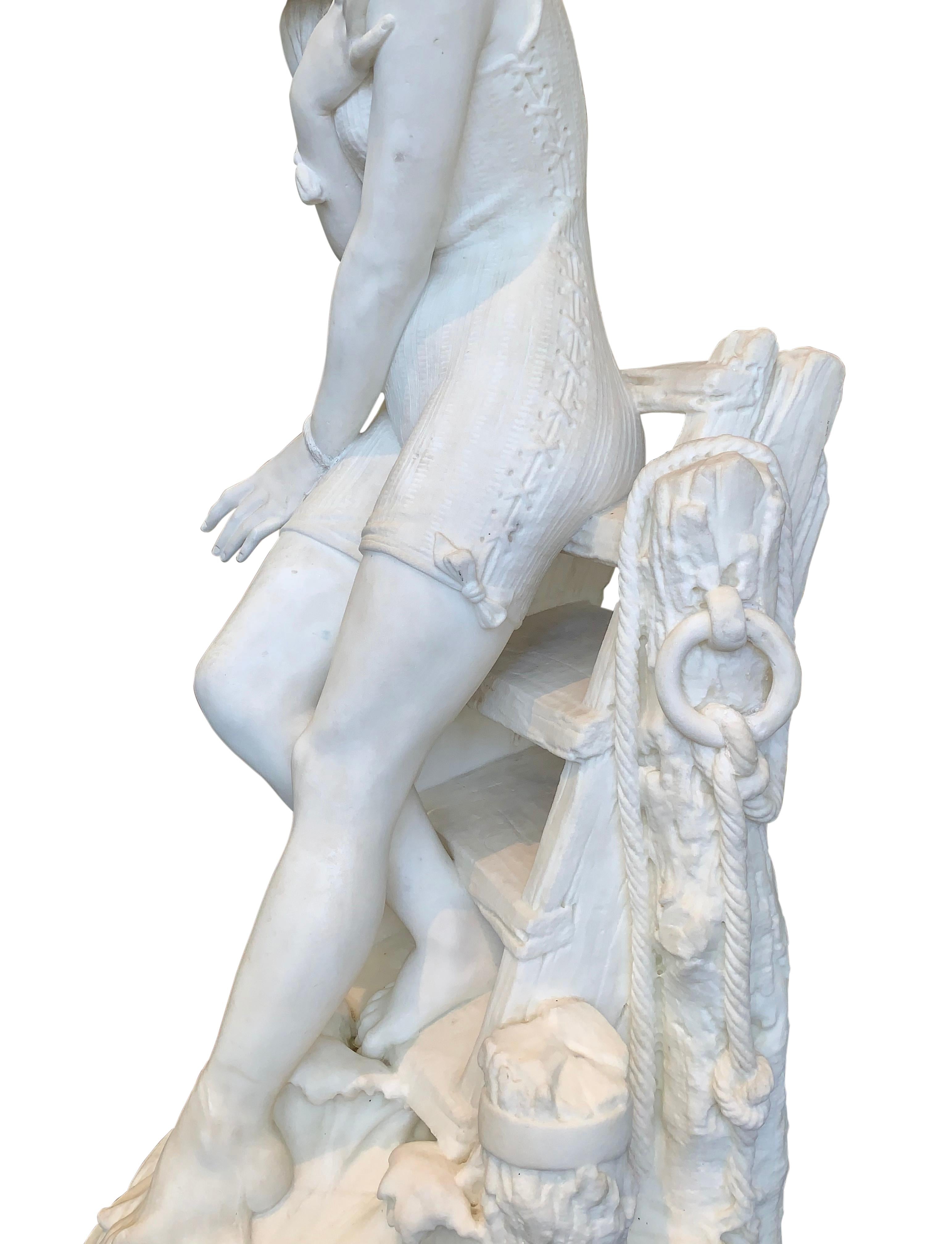 Marble Figure by Emilio Fiaschi, 'Testing The Waters' For Sale 5
