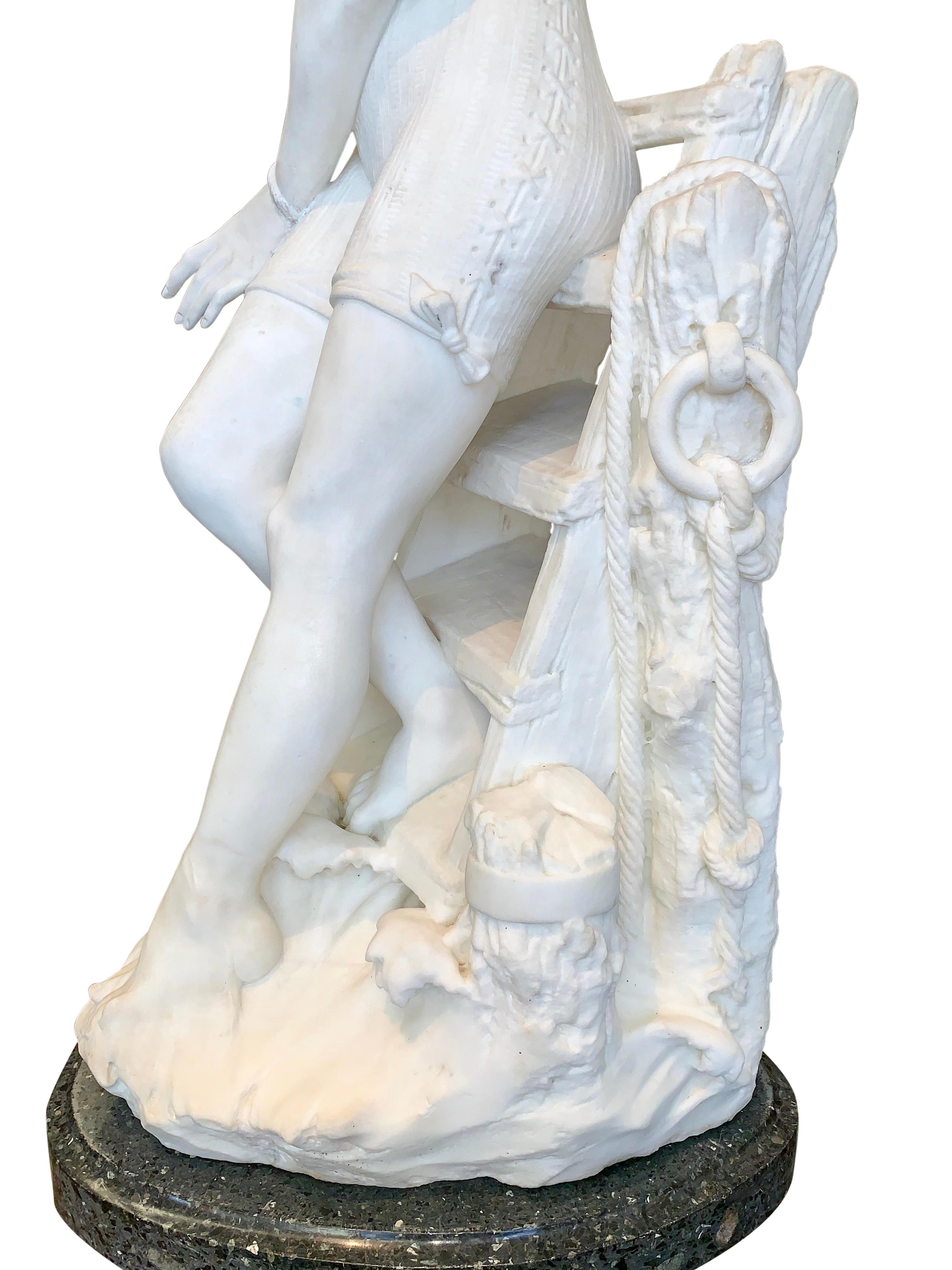 Marble Figure by Emilio Fiaschi, 'Testing The Waters' For Sale 6